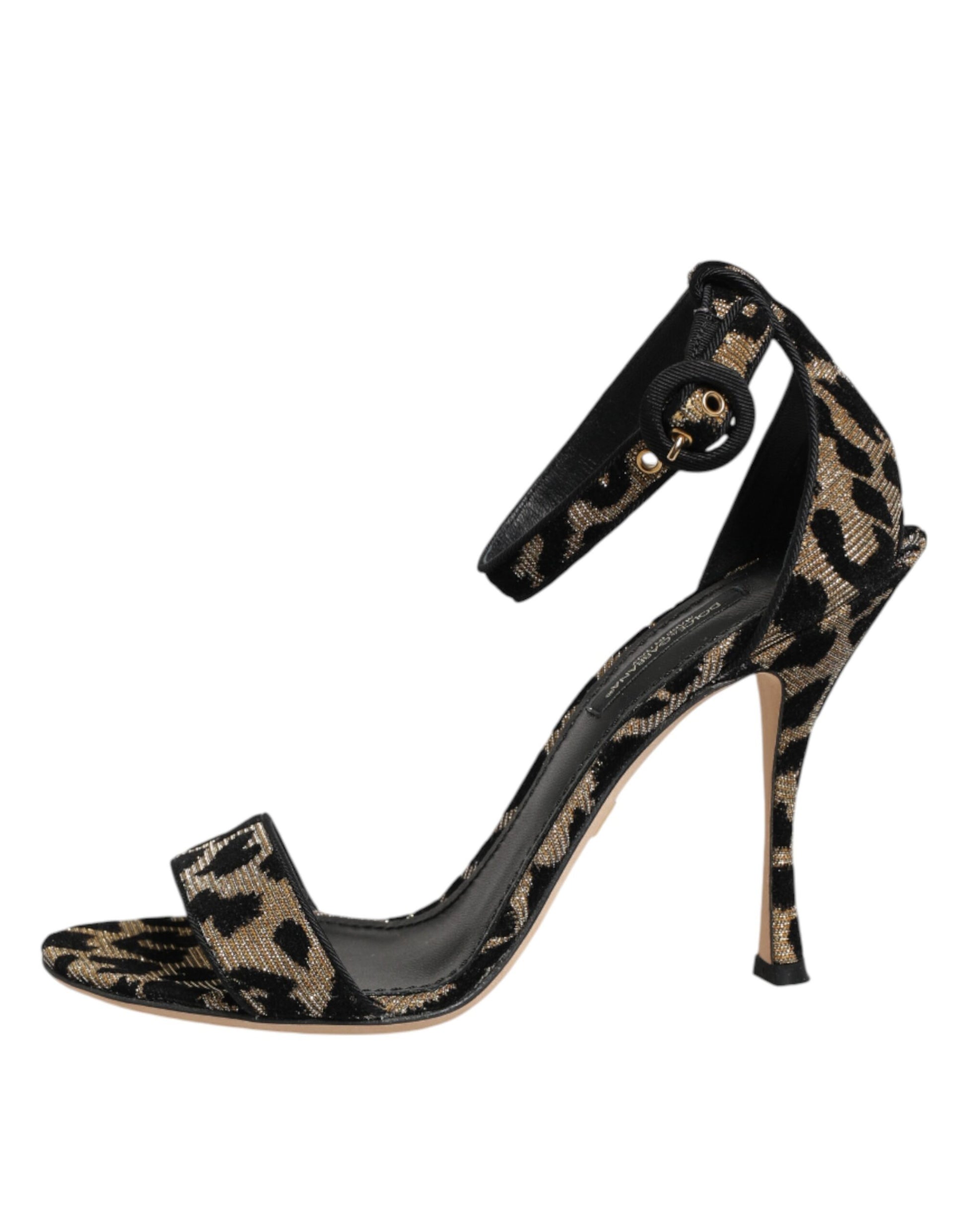 Sandales à talons Dolce & Gabbana Gold Leopard avec bride de cheville