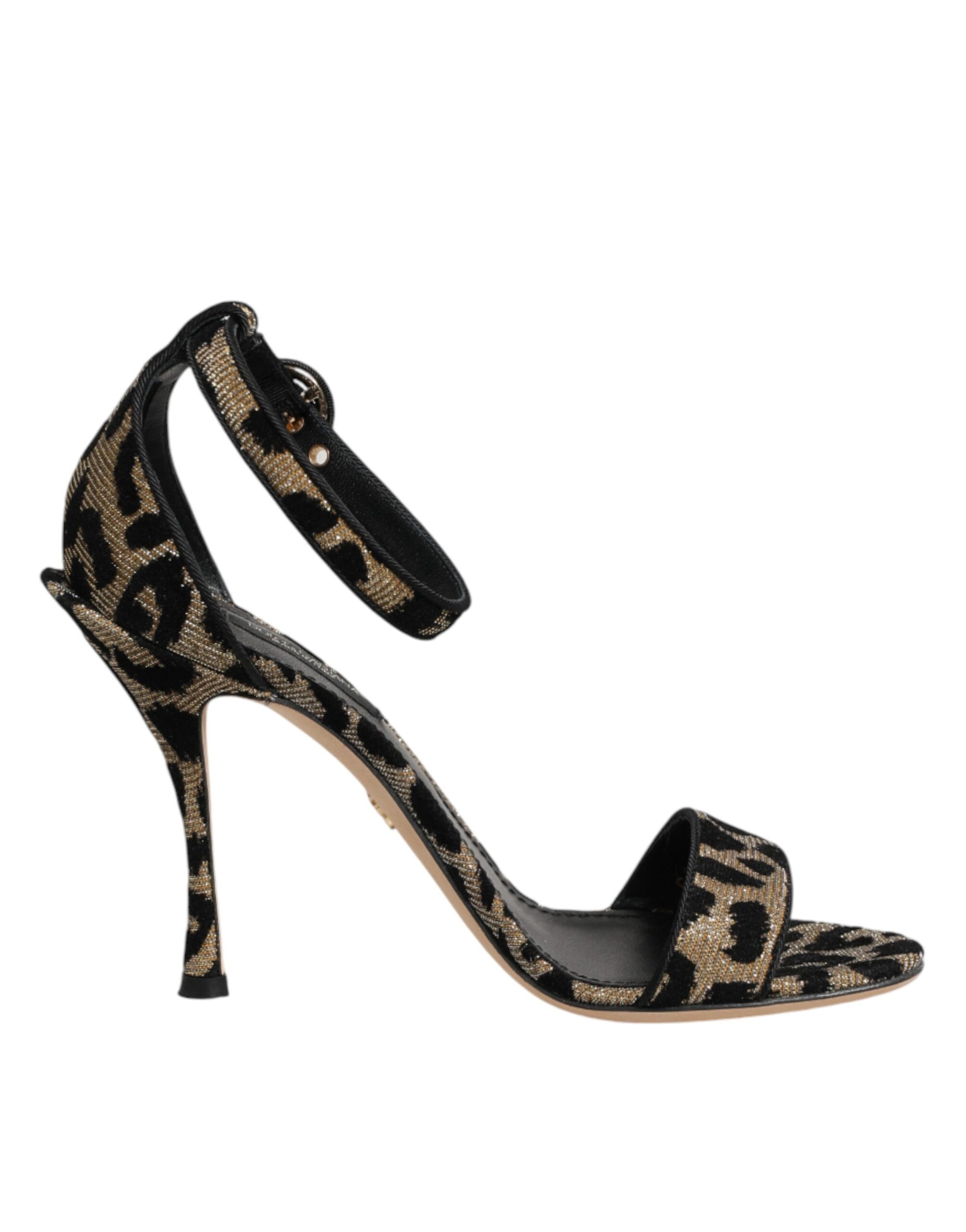 Sandales à talons Dolce & Gabbana Gold Leopard avec bride de cheville