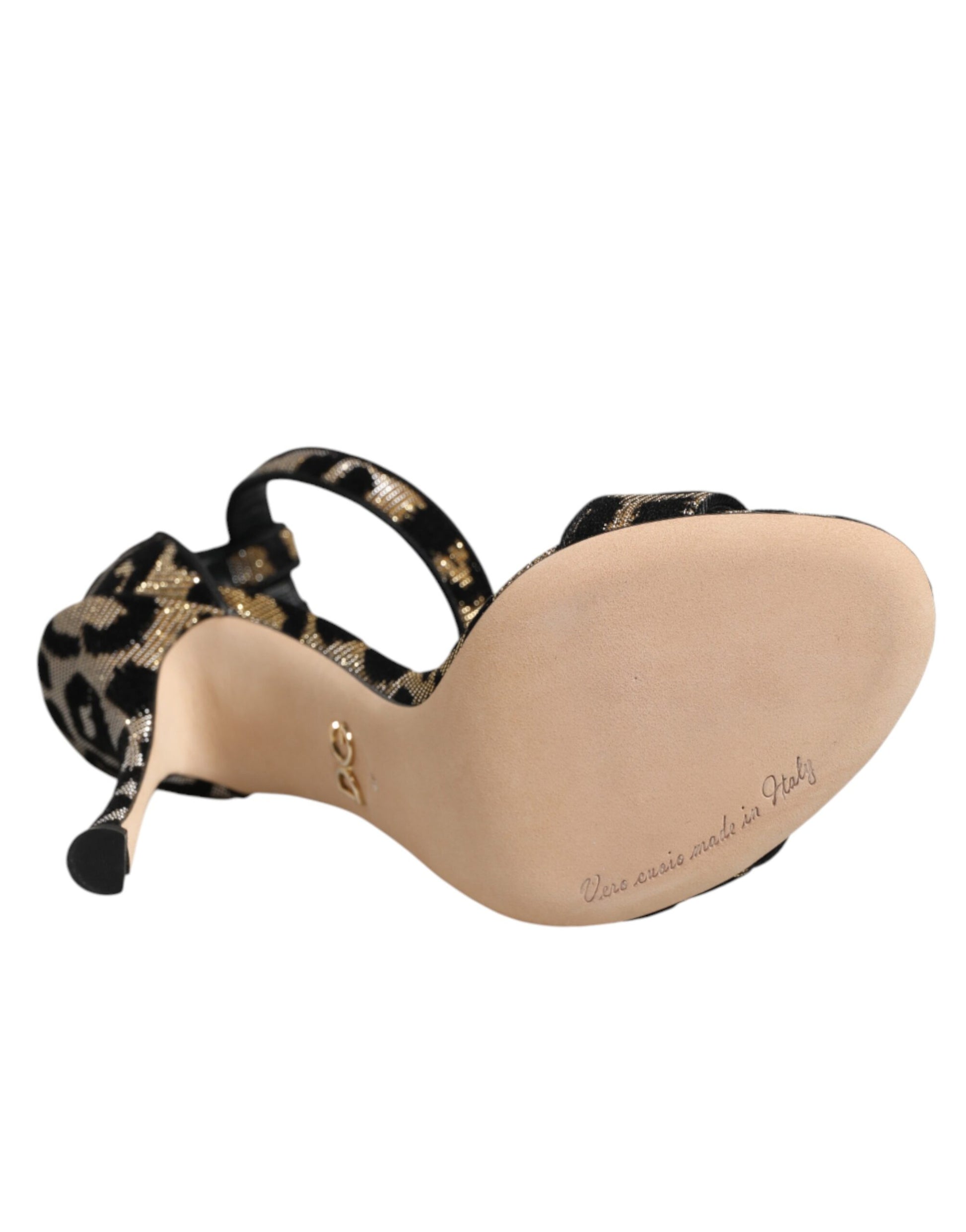 Sandales à talons Dolce & Gabbana Gold Leopard avec bride de cheville