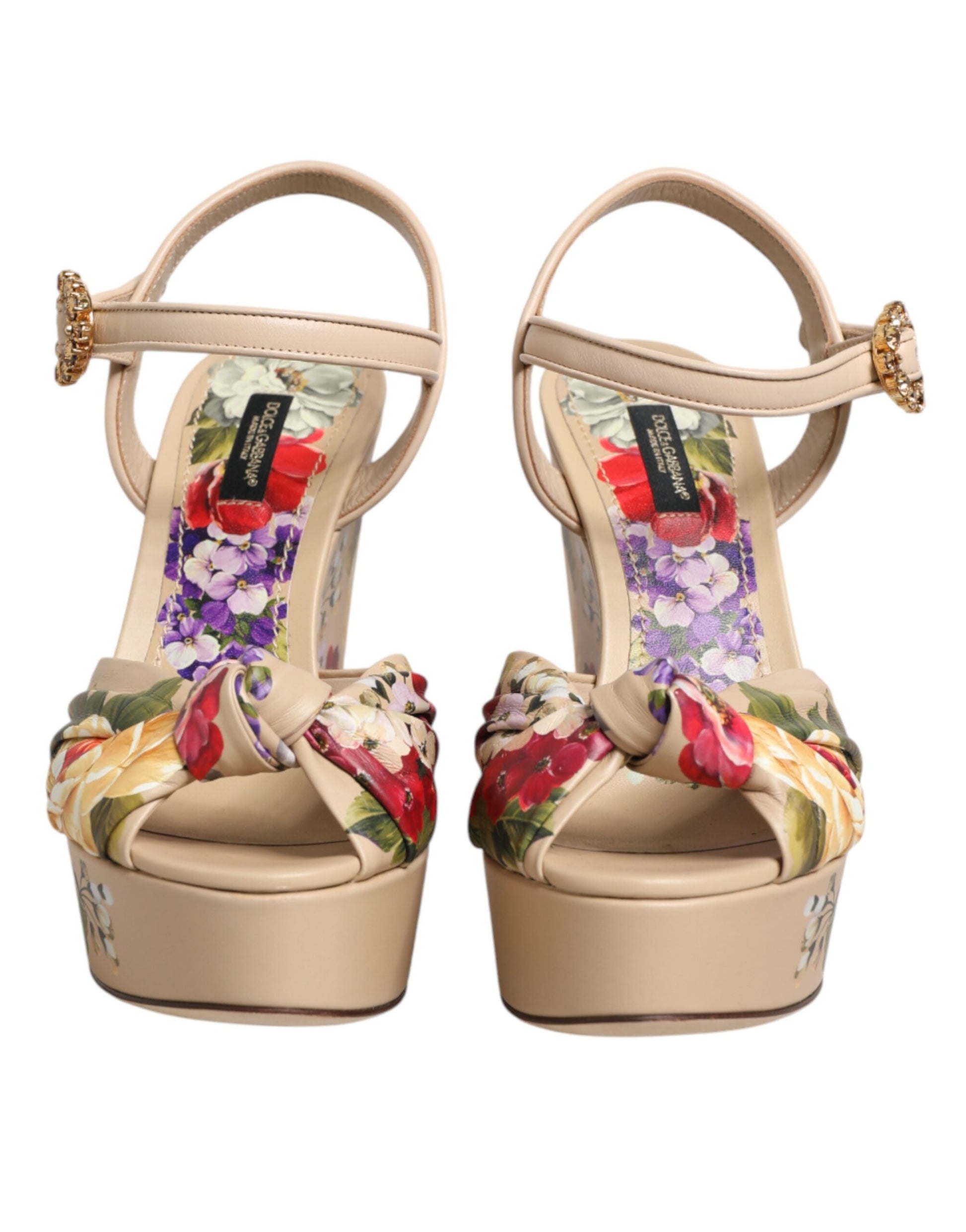 Chaussures Dolce & Gabbana compensées beiges à bride cheville motif floral