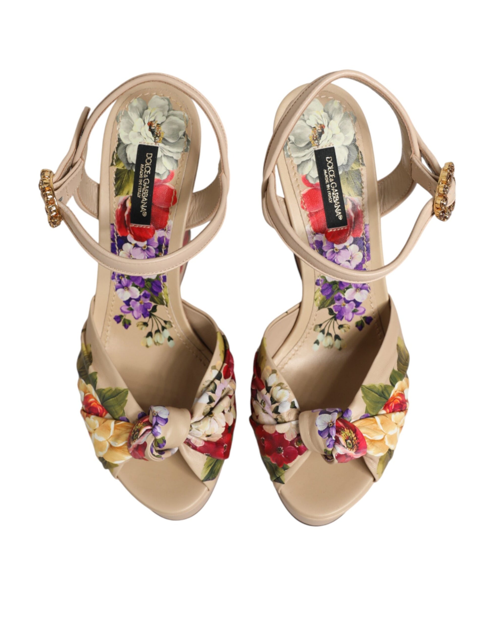 Chaussures Dolce & Gabbana compensées beiges à bride cheville motif floral