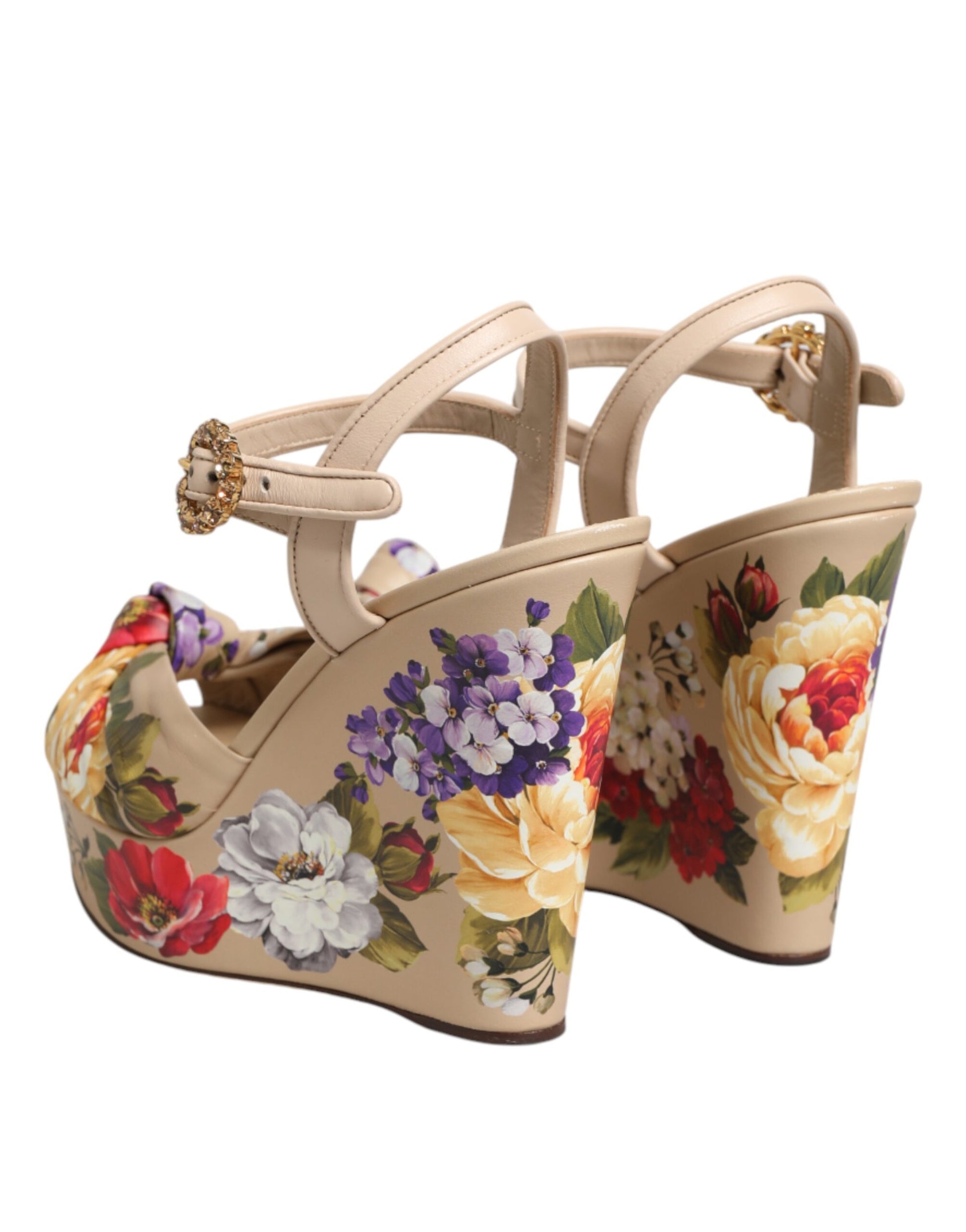 Chaussures Dolce & Gabbana compensées beiges à bride cheville motif floral