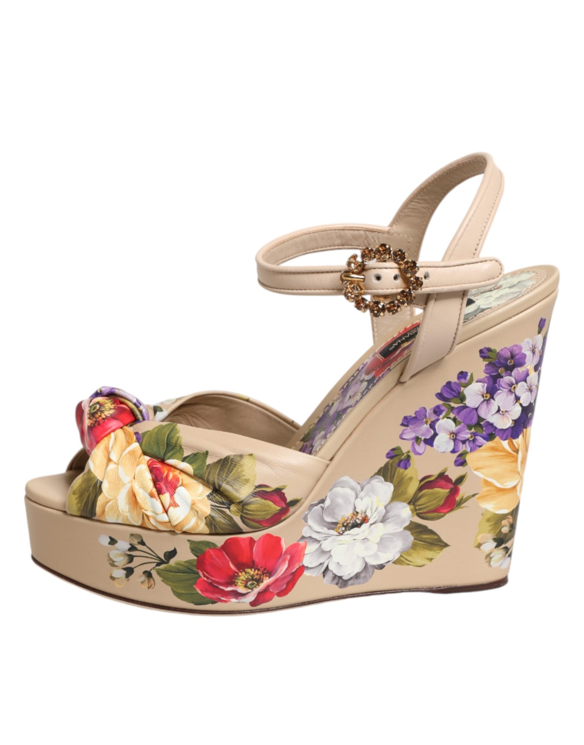 Chaussures Dolce & Gabbana compensées beiges à bride cheville motif floral