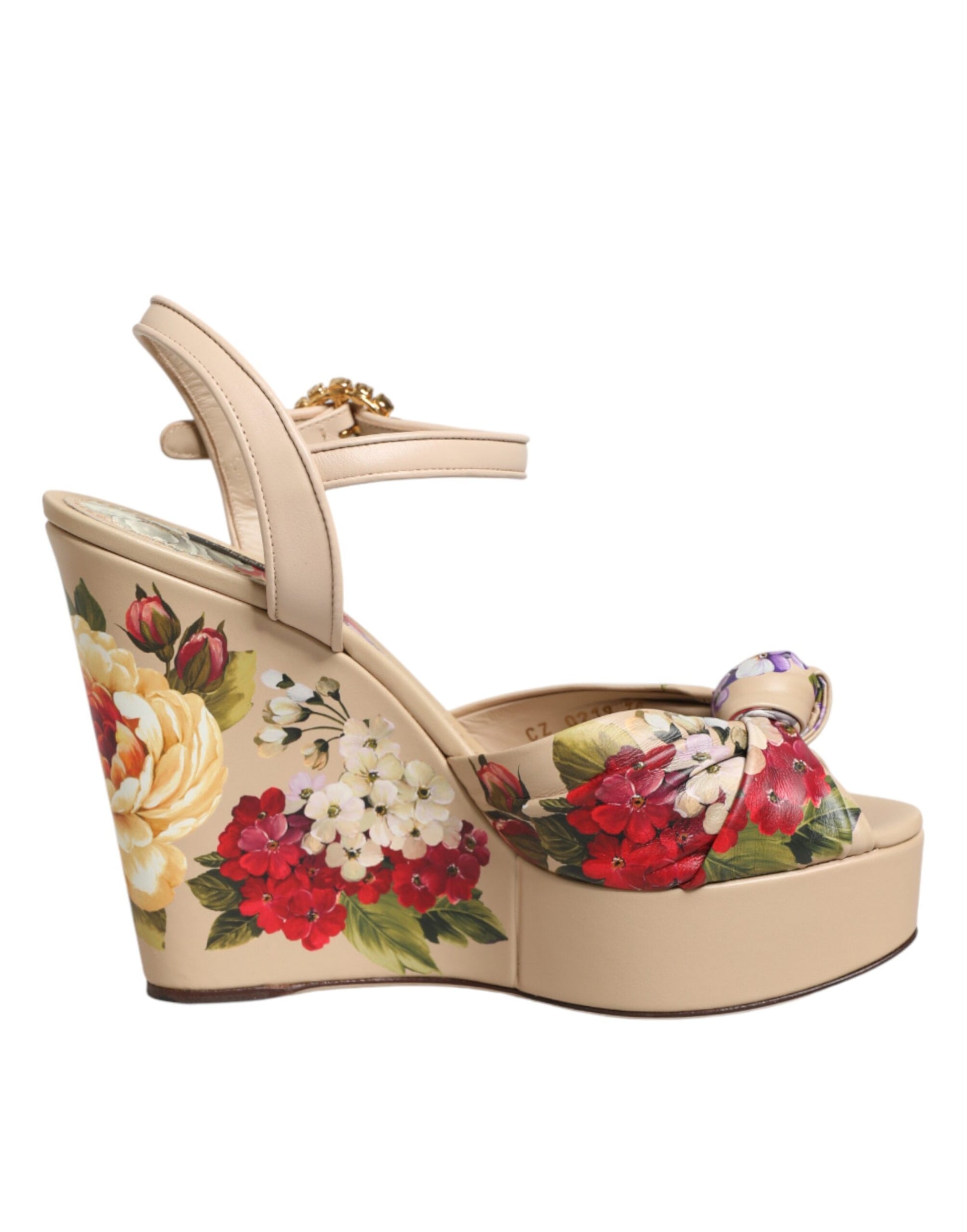 Chaussures Dolce & Gabbana compensées beiges à bride cheville motif floral