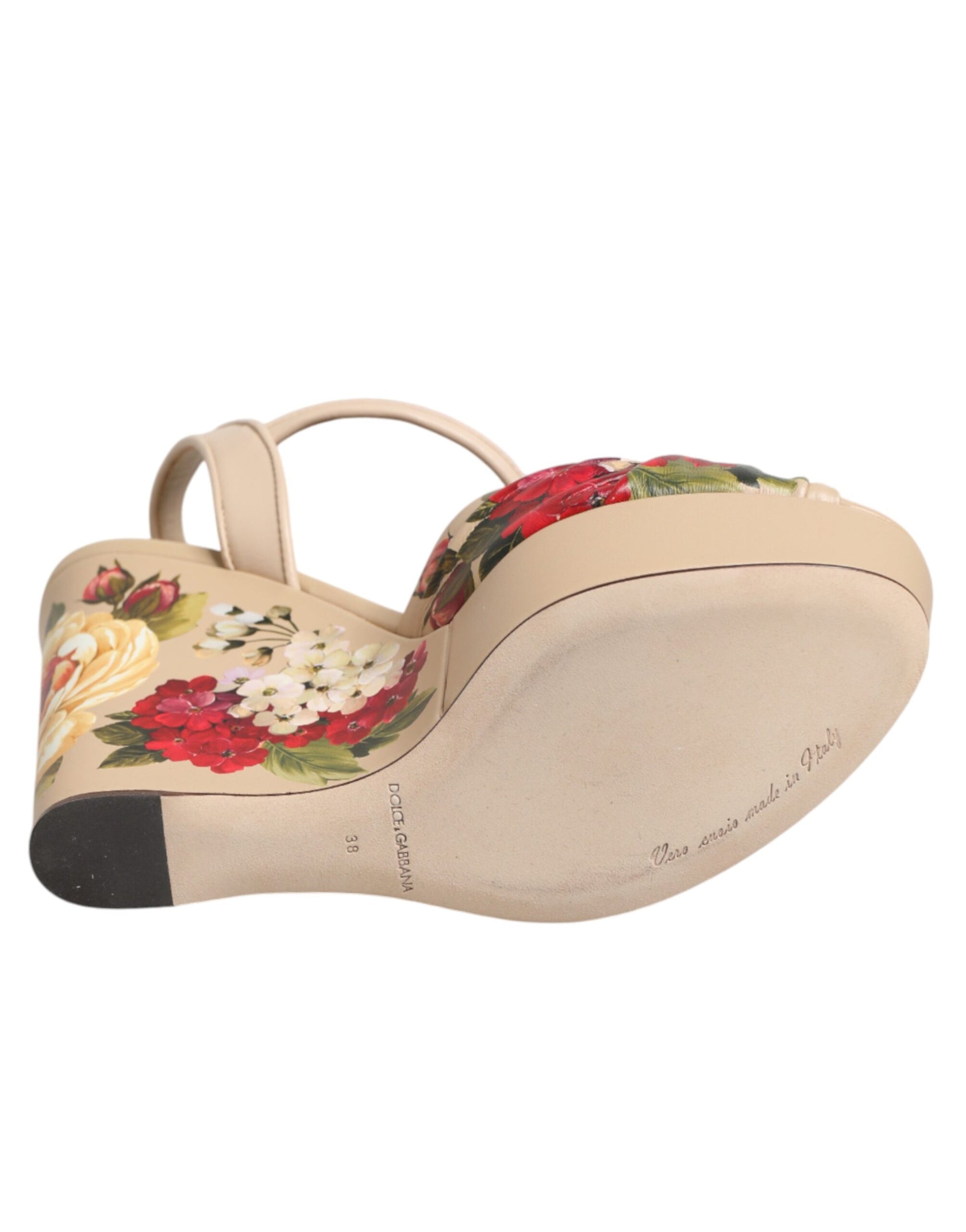 Chaussures Dolce & Gabbana compensées beiges à bride cheville motif floral