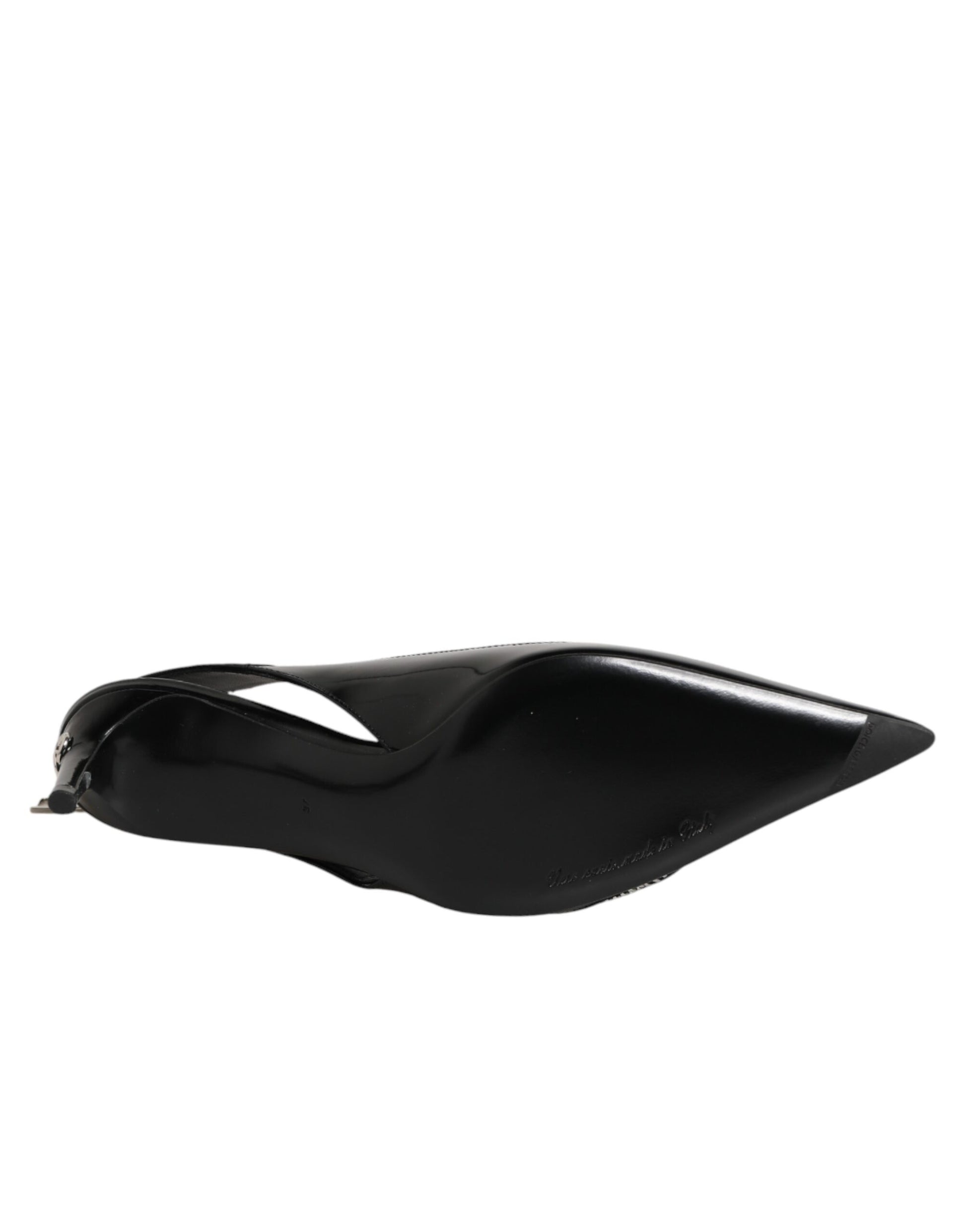 Dolce & Gabbana Black Zipper Leather Heels Slingbacks Shoes
