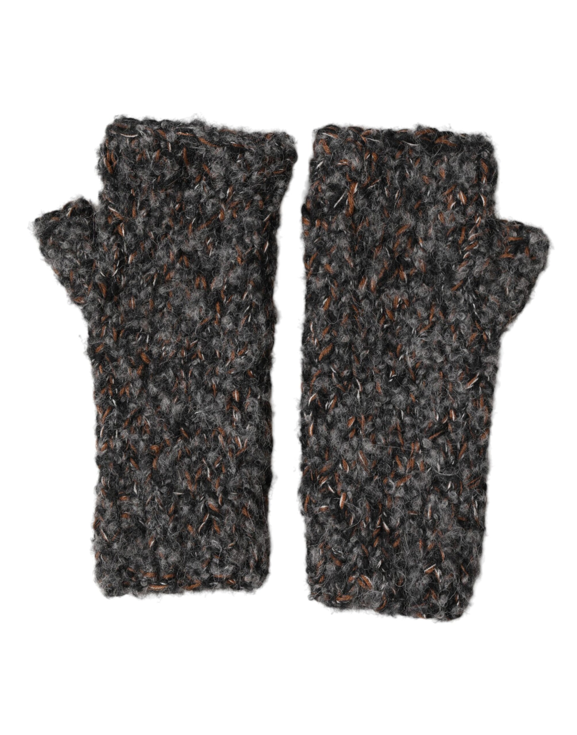 Dolce & Gabbana Gray Virgin Wool Knitted Fingerless Men Gloves