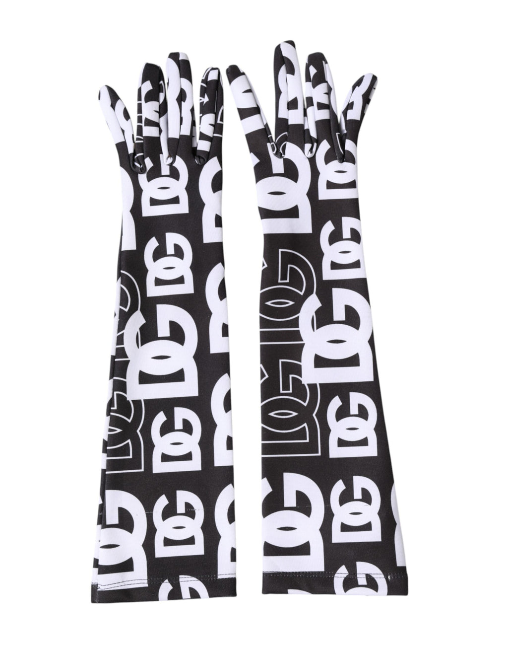 Gants mitaines Dolce & Gabbana noirs et blancs avec logo DG, longueur coude