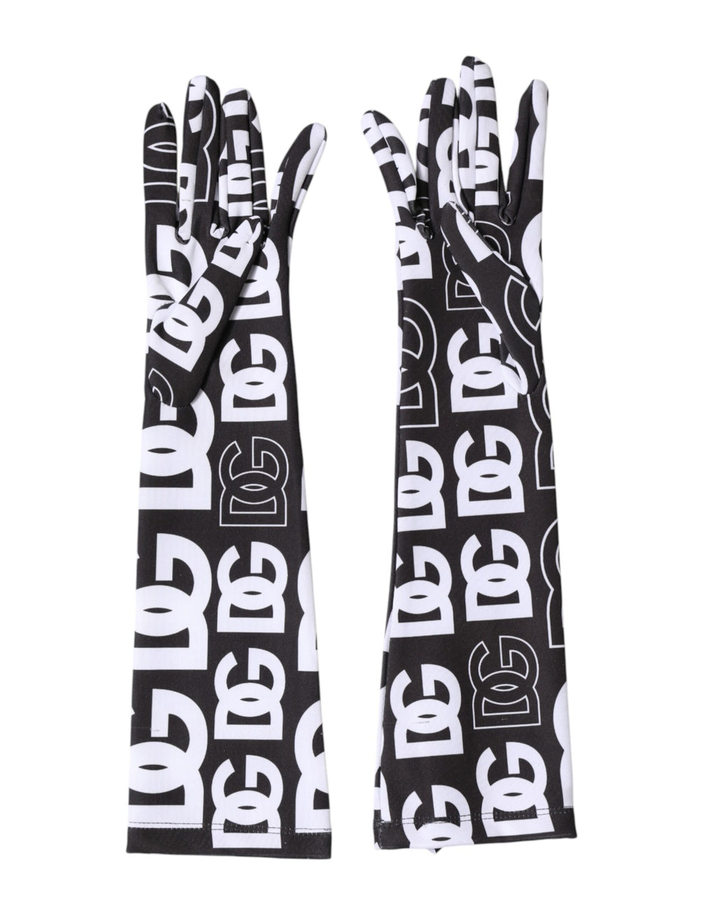 Gants mitaines Dolce & Gabbana noirs et blancs avec logo DG, longueur coude