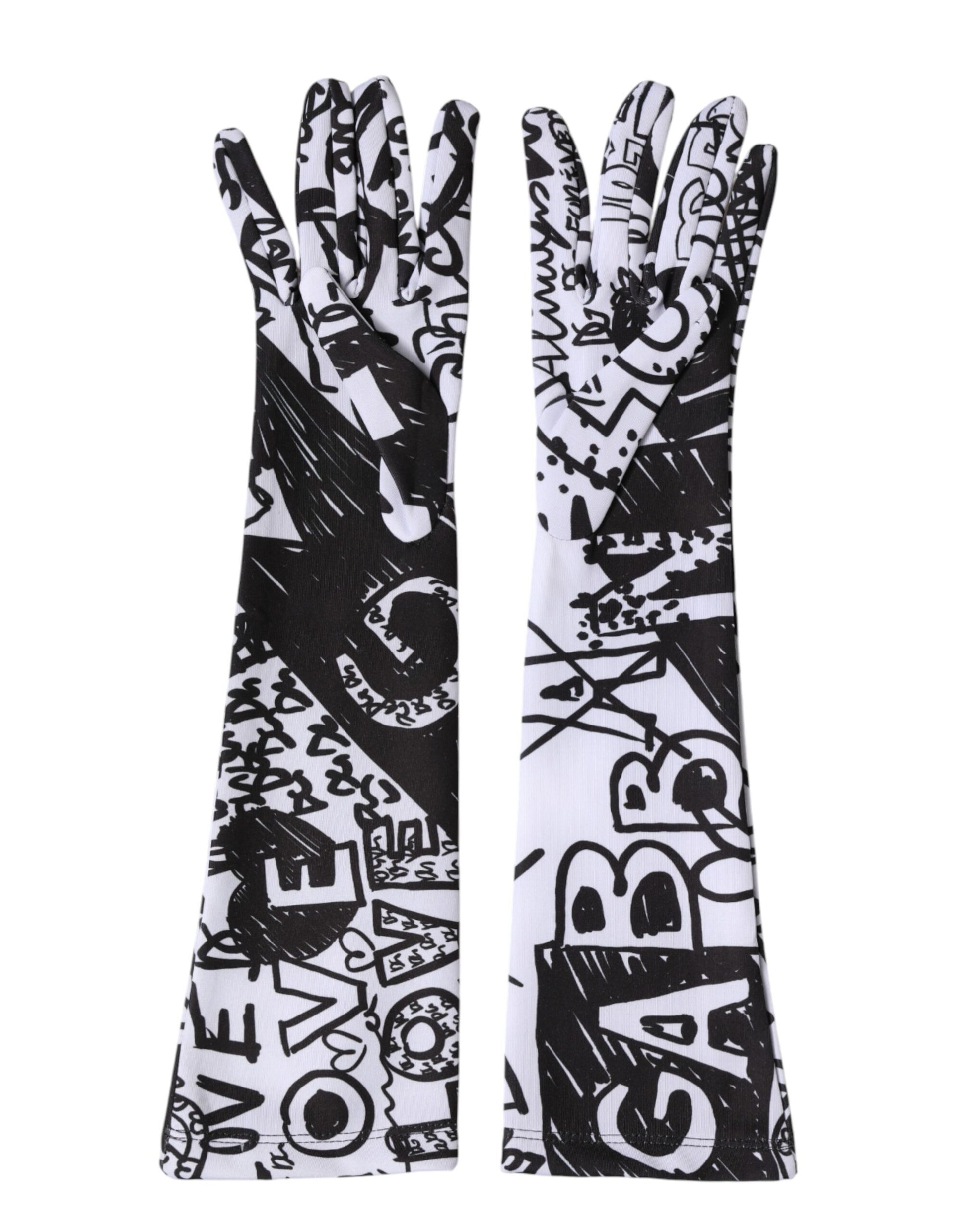 Dolce & Gabbana Gloves Black White DG Logo Elbow Length Mitten