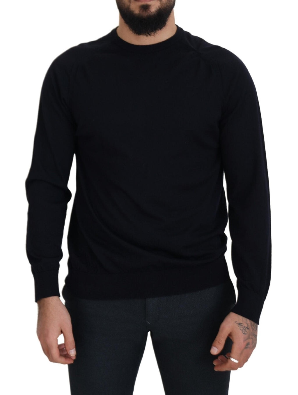 Alpha Studio Pull Col Rond Noir en Laine