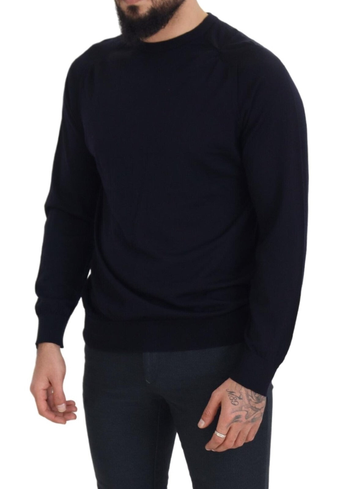 Alpha Studio Pull Col Rond Noir en Laine