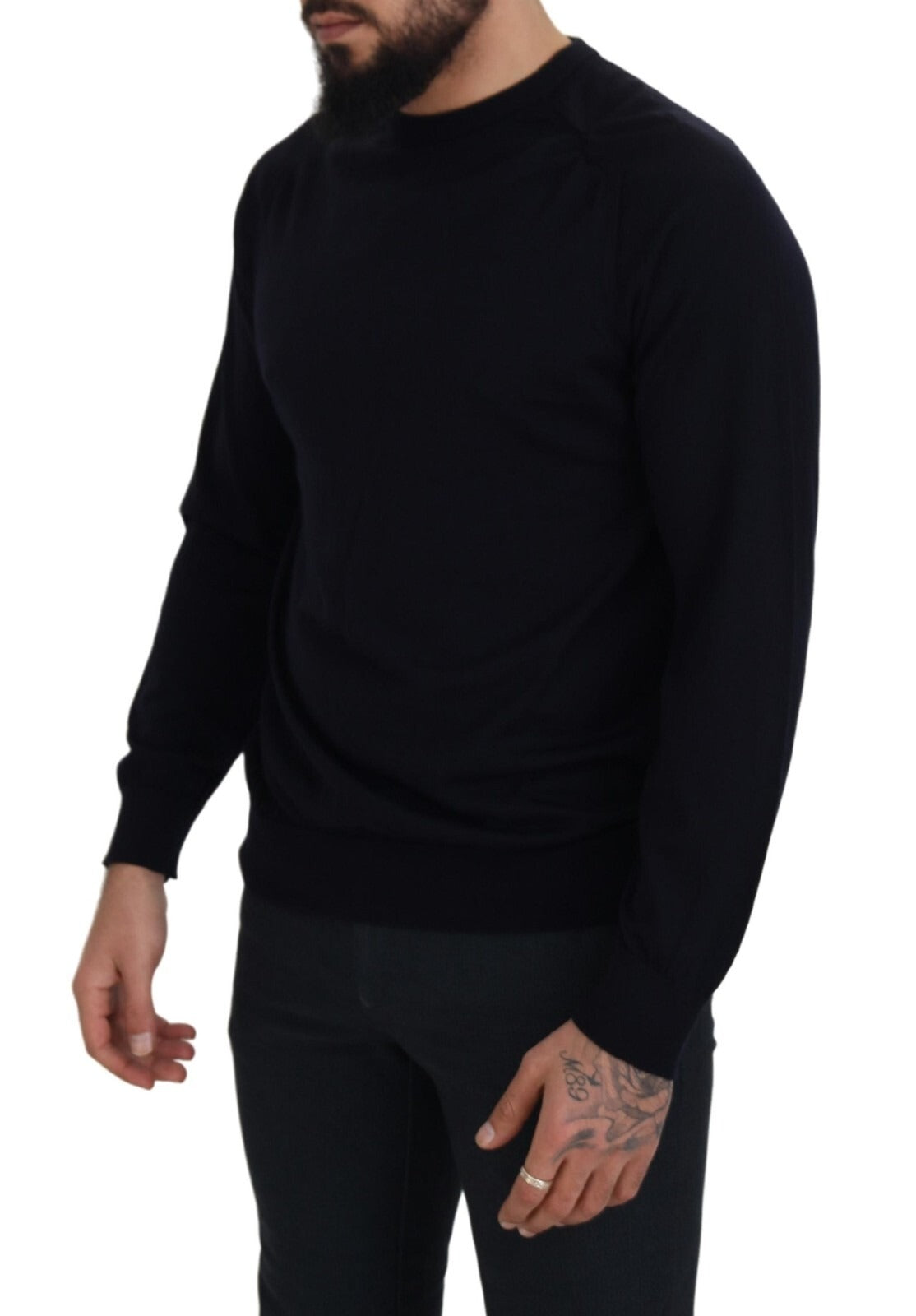 Alpha Studio Pull Col Rond Noir en Laine