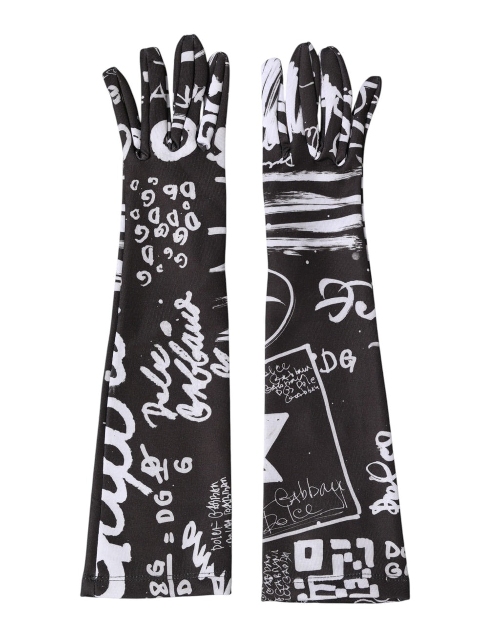Gants mitaines Dolce & Gabbana noirs et blancs avec logo DG, longueur coude