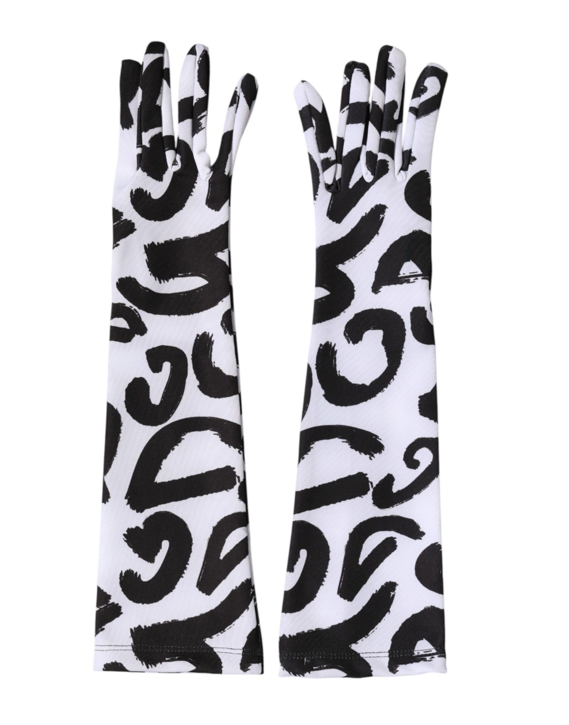 Dolce & Gabbana Black White DG Logo Elbow Length Mitten Gloves
