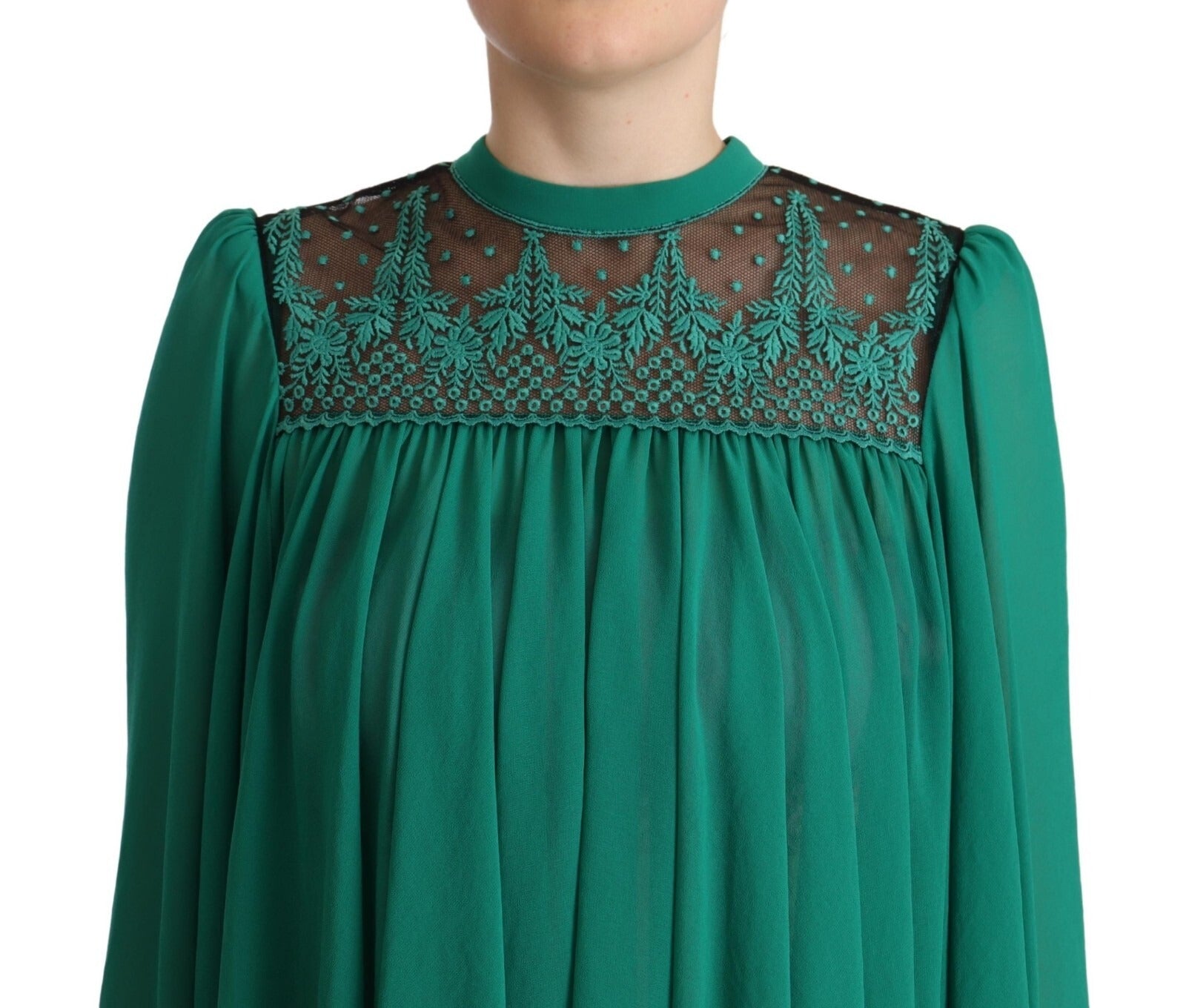 Philosophy Green Lace Polyester Long Sleeves Pleated Top Blouse
