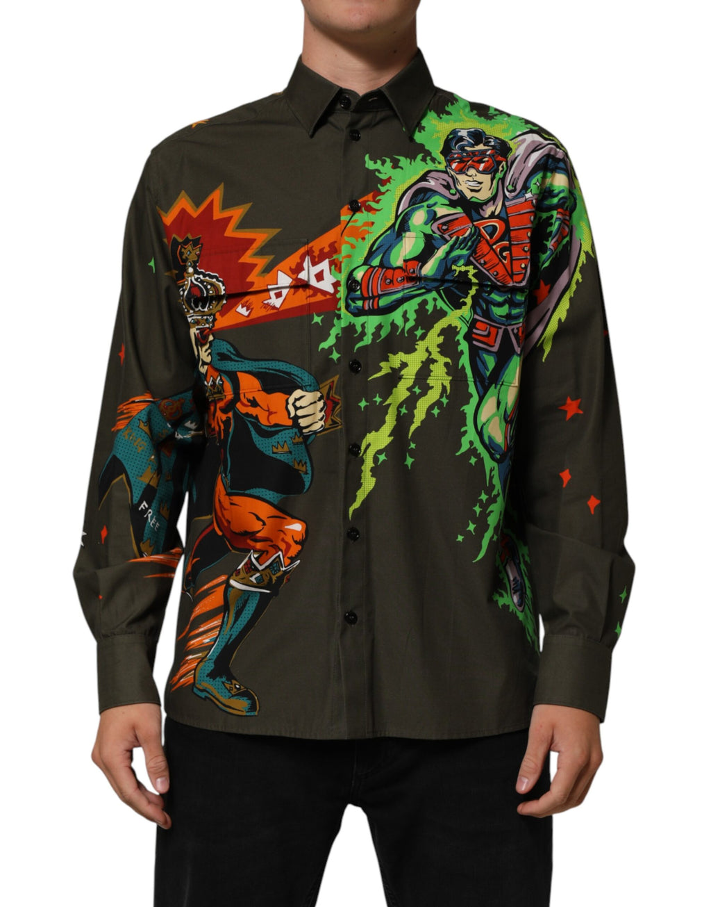 Chemise boutonnée Dolce & Gabbana verte à imprimé super-héros
