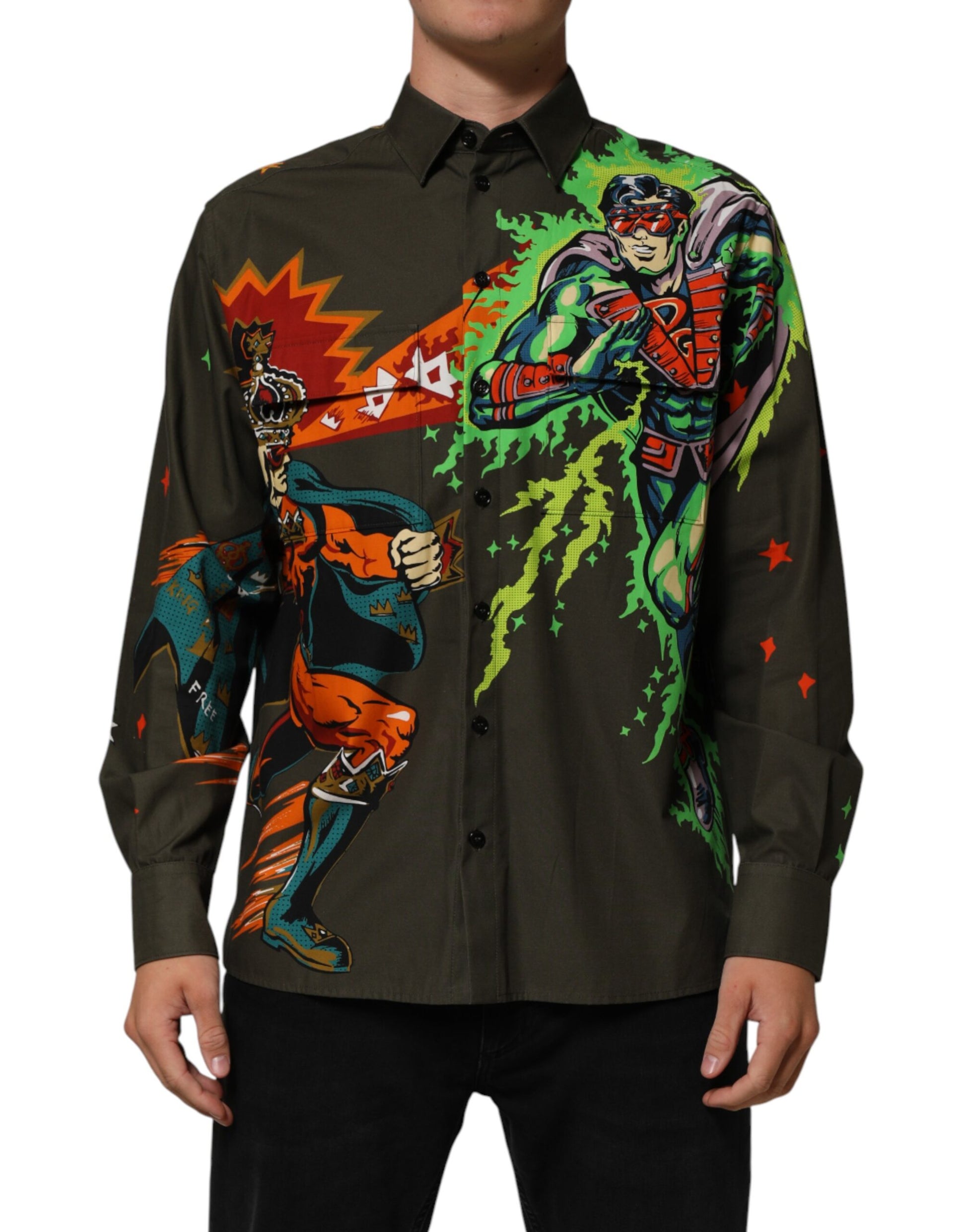 Chemise boutonnée Dolce & Gabbana verte à imprimé super-héros