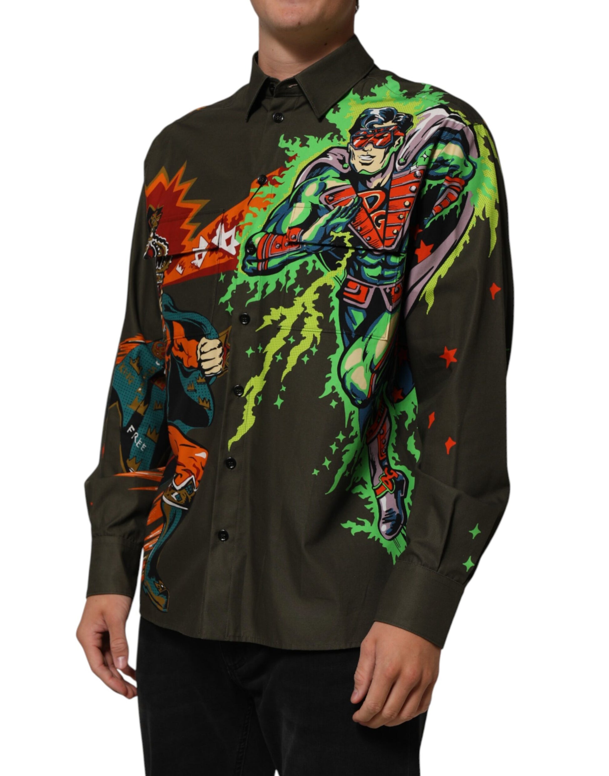 Chemise boutonnée Dolce & Gabbana verte à imprimé super-héros