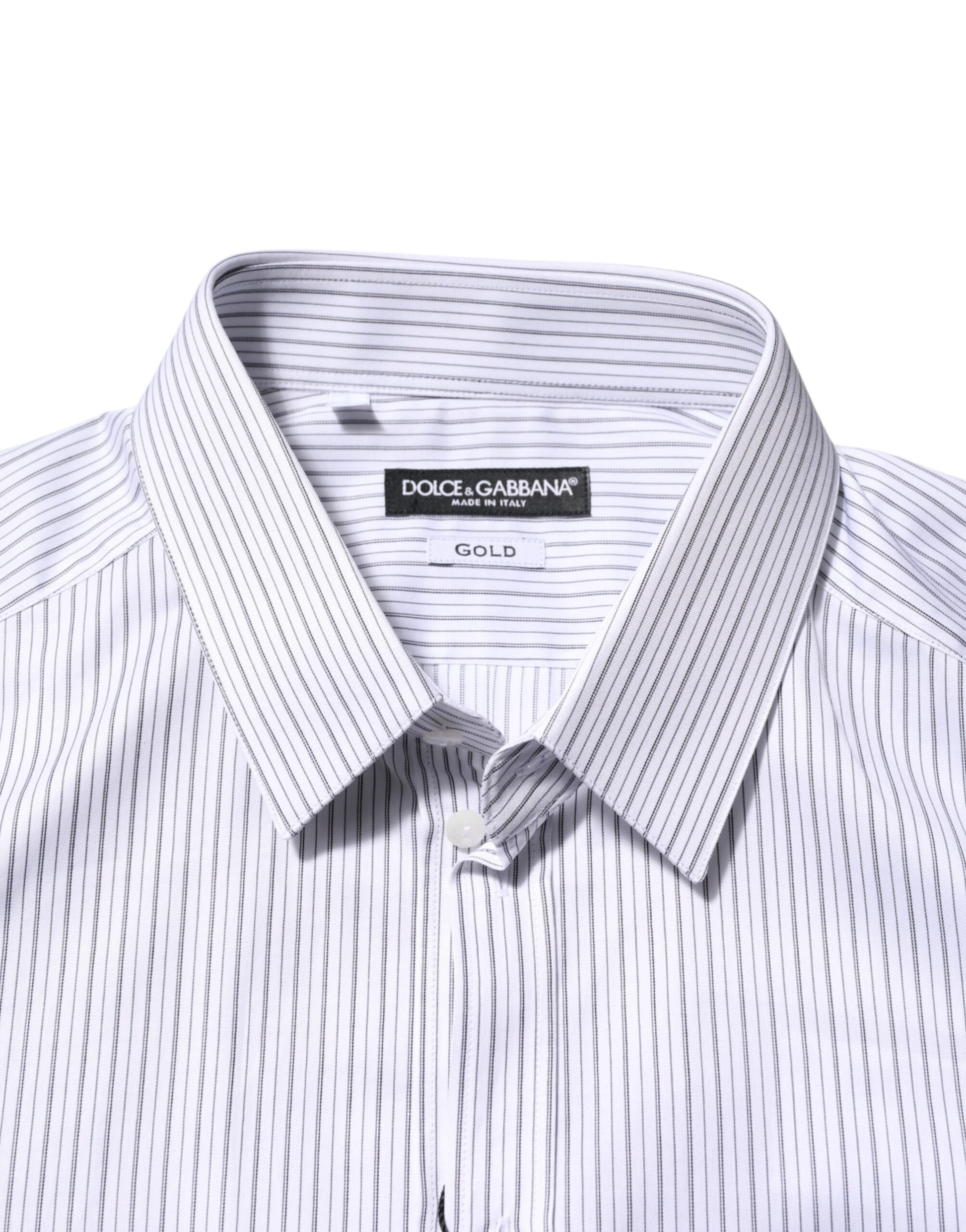 Dolce & Gabbana White Stripes Long Sleeves GOLD Dress Shirt