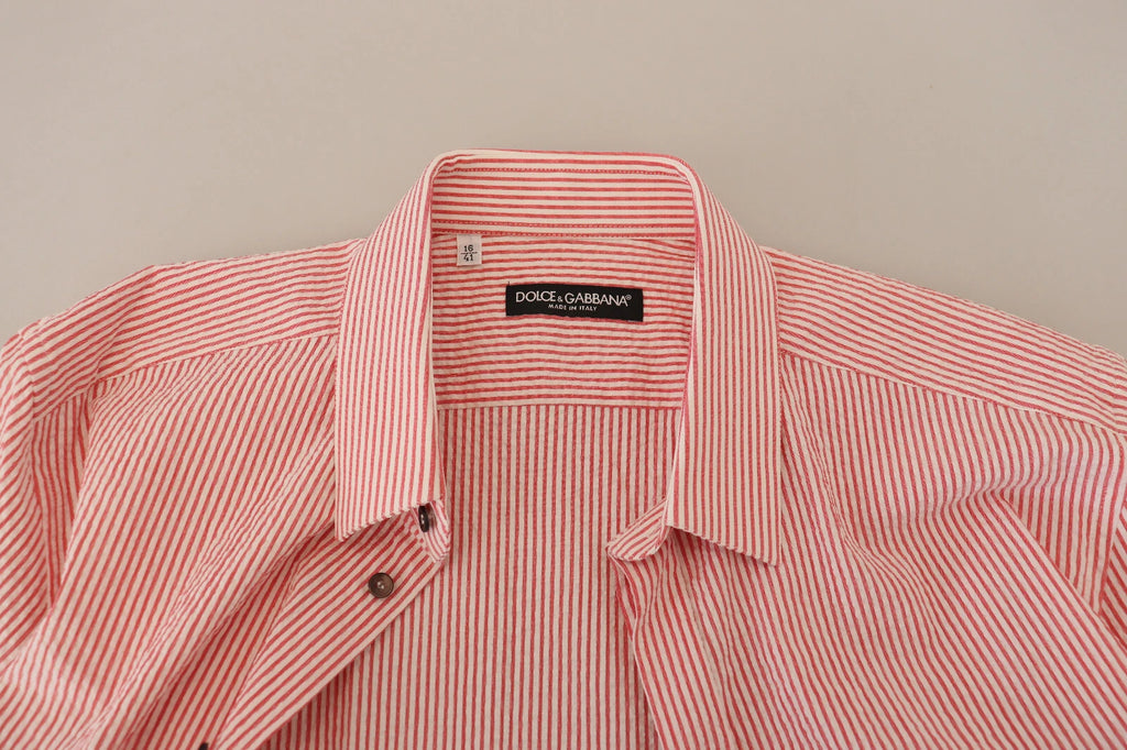 Chemise à manches courtes en coton rayée rouge et blanc Dolce & Gabbana