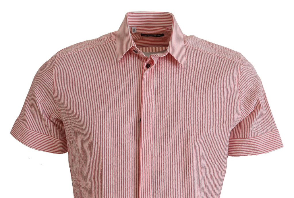 Chemise à manches courtes en coton rayée rouge et blanc Dolce & Gabbana