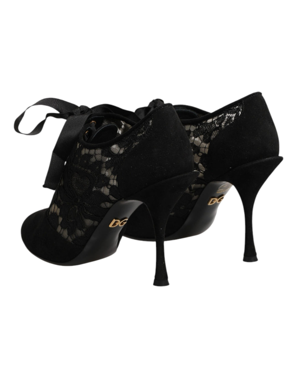 Chaussures à talons hauts à lacets noires à motif floral Dolce & Gabbana