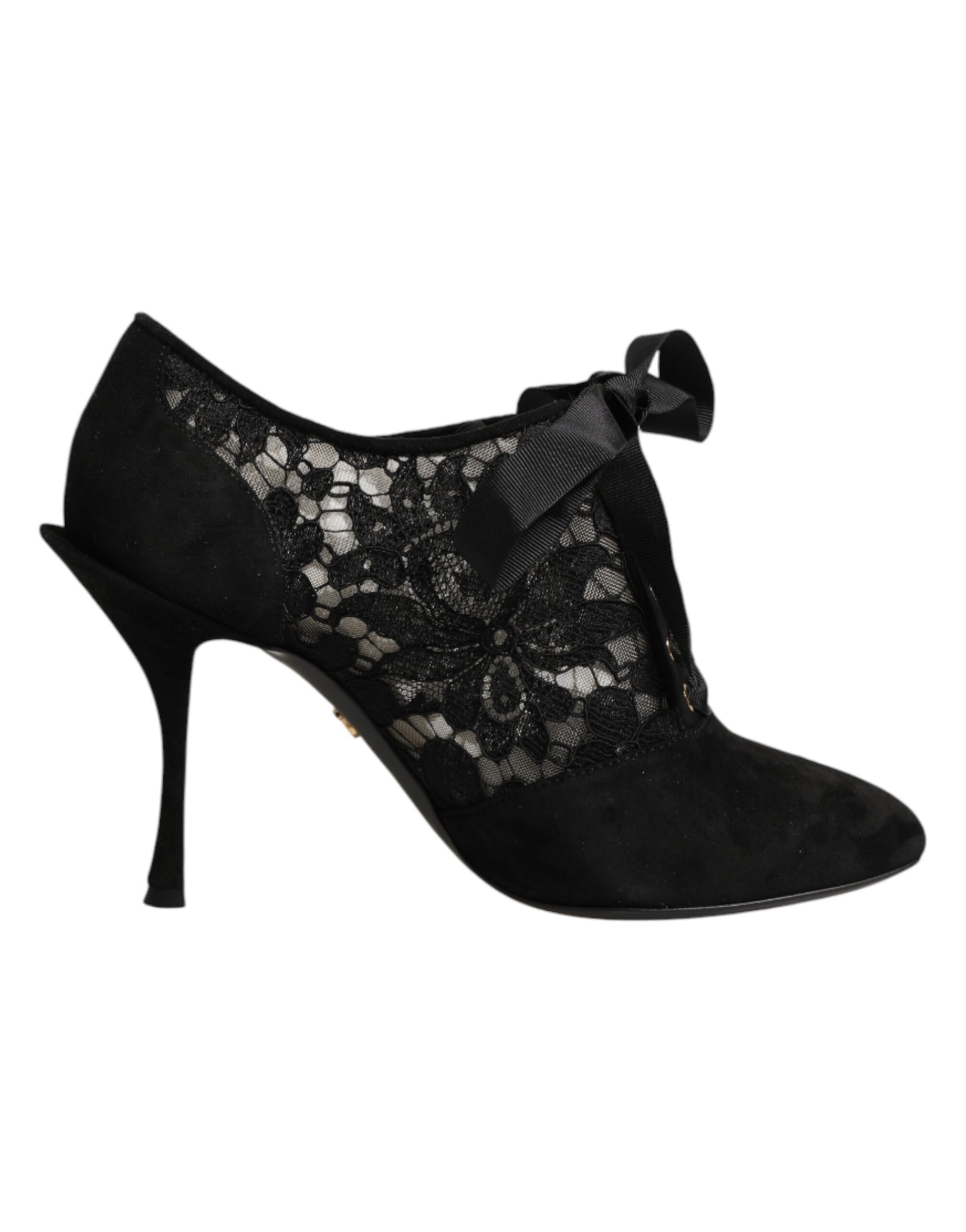 Chaussures à talons hauts à lacets noires à motif floral Dolce & Gabbana