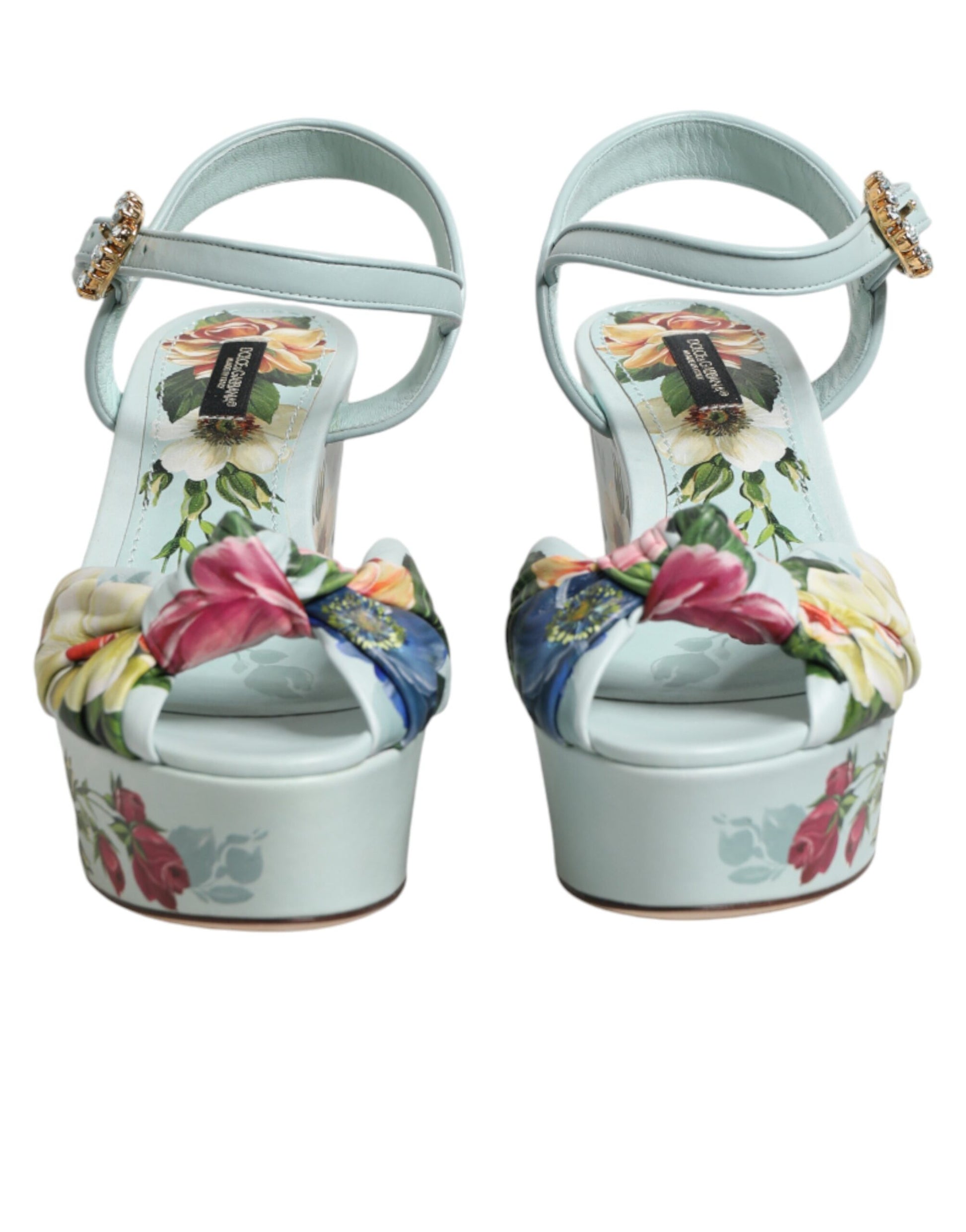 Chaussures Sandales Compensées Dolce & Gabbana Vert Floral à Bride Cheville