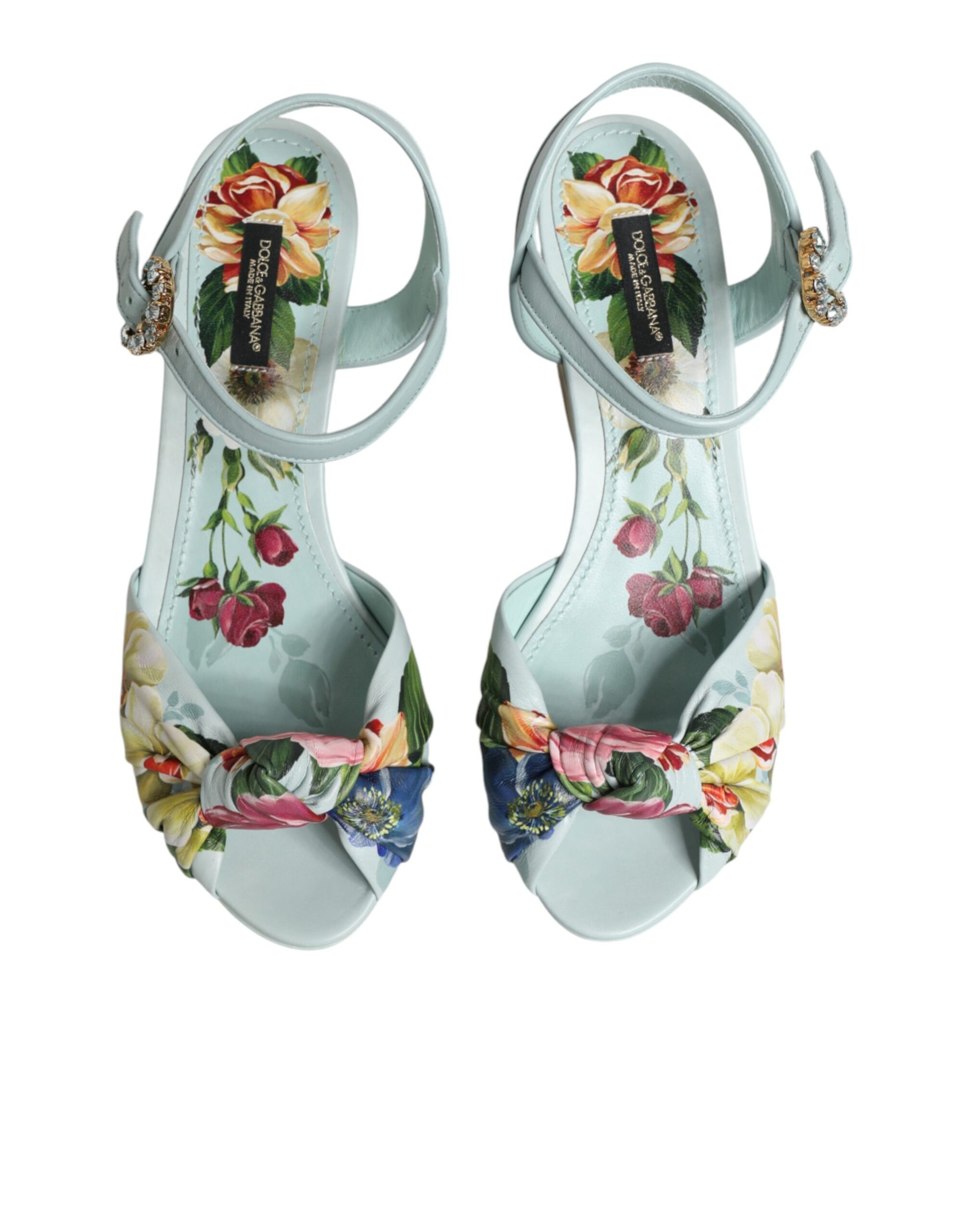 Chaussures Sandales Compensées Dolce & Gabbana Vert Floral à Bride Cheville