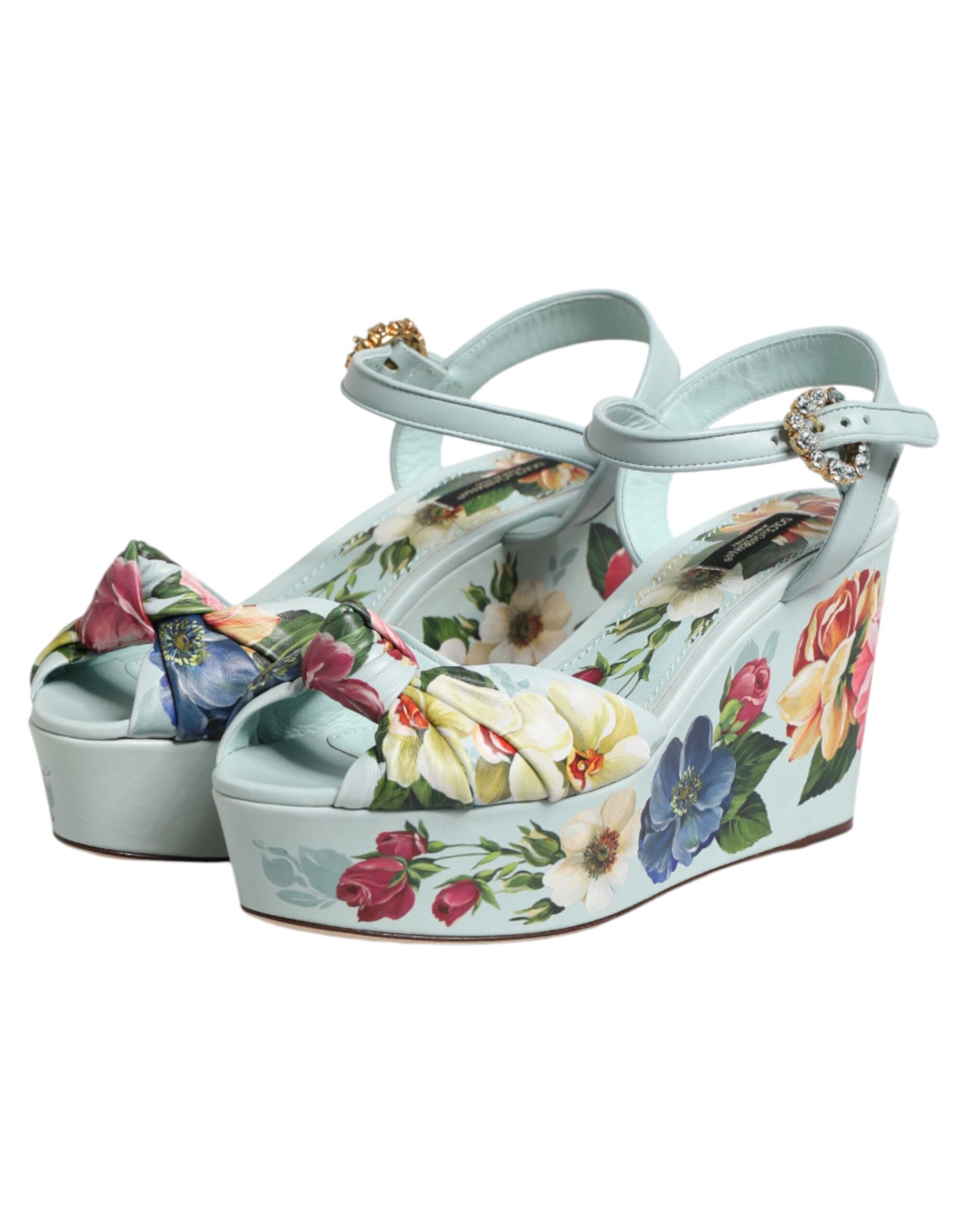 Chaussures Sandales Compensées Dolce & Gabbana Vert Floral à Bride Cheville
