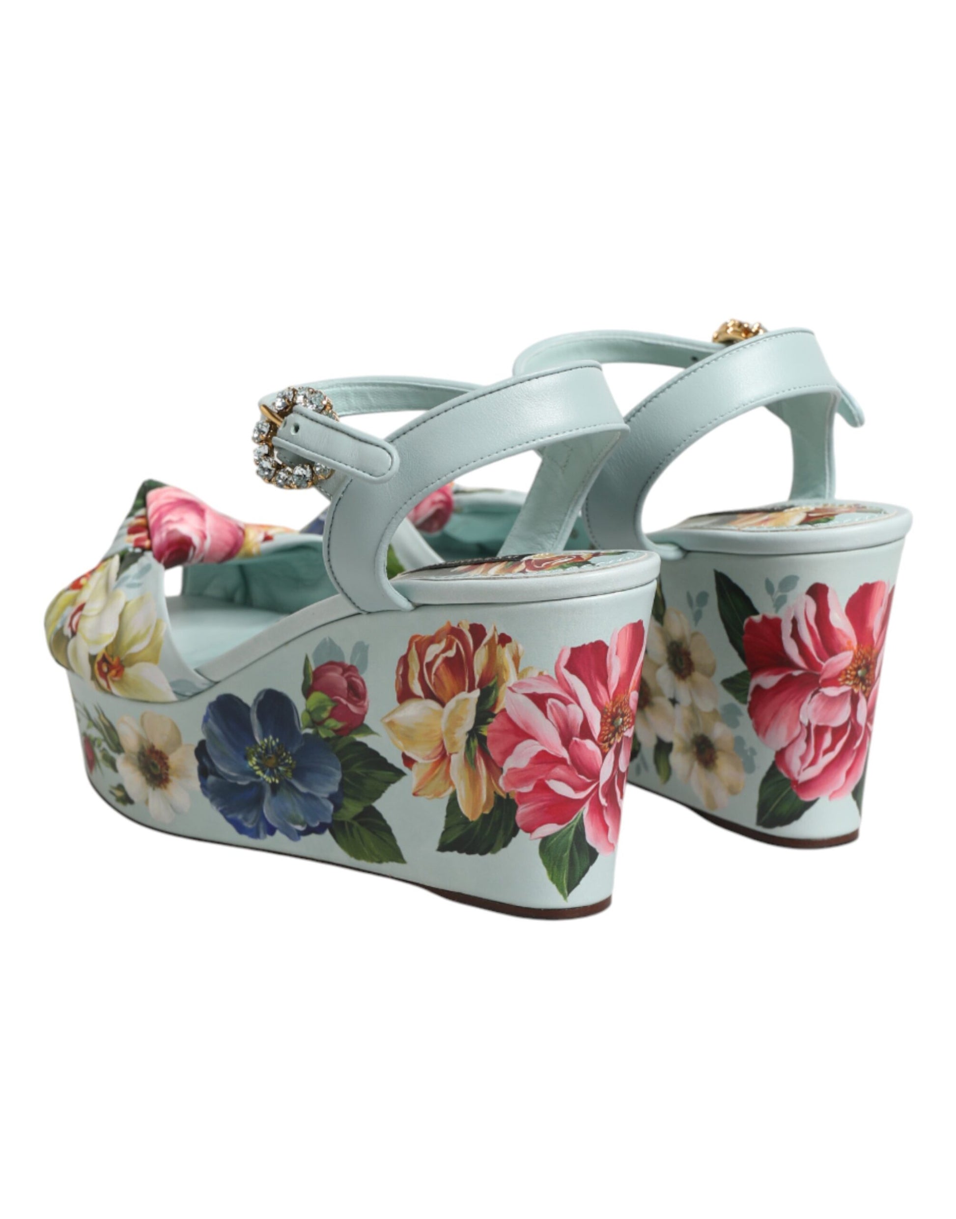 Chaussures Sandales Compensées Dolce & Gabbana Vert Floral à Bride Cheville