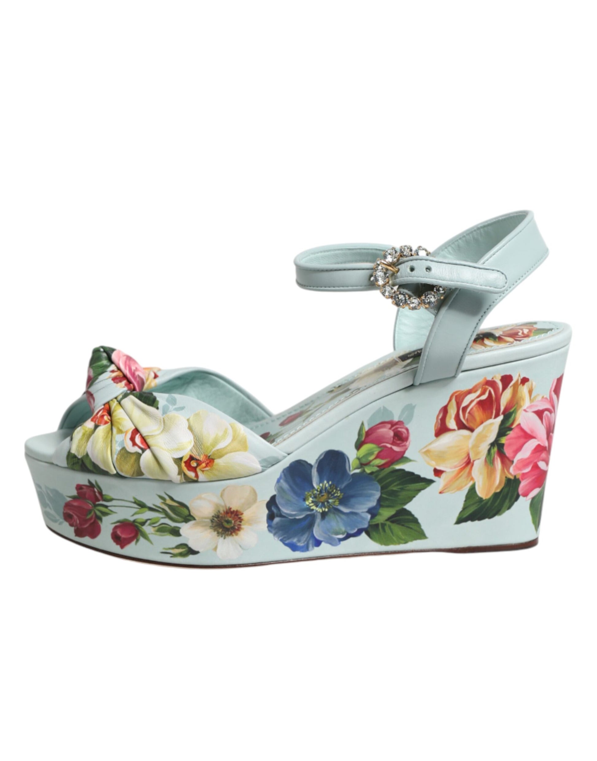 Chaussures Sandales Compensées Dolce & Gabbana Vert Floral à Bride Cheville