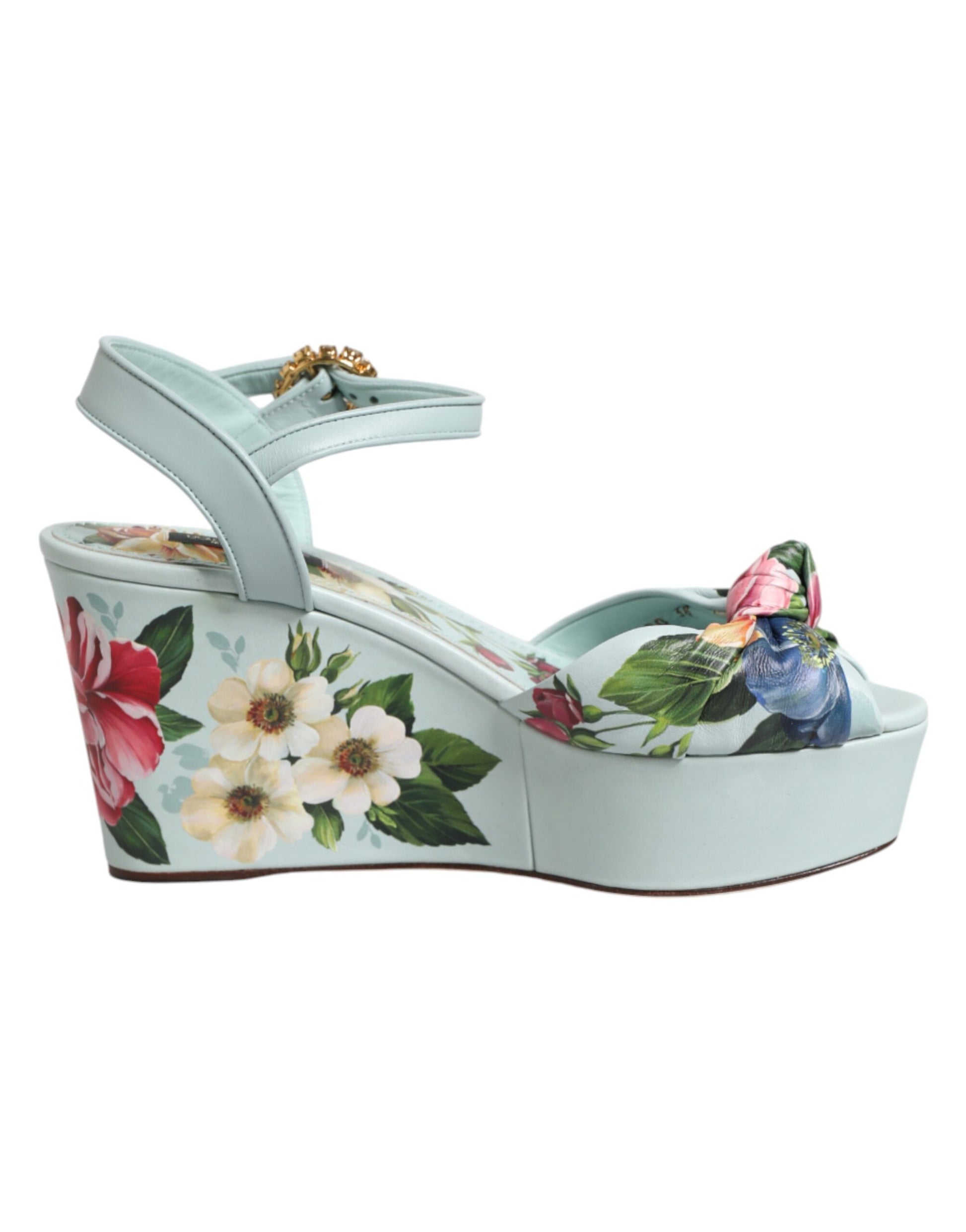 Chaussures Sandales Compensées Dolce & Gabbana Vert Floral à Bride Cheville