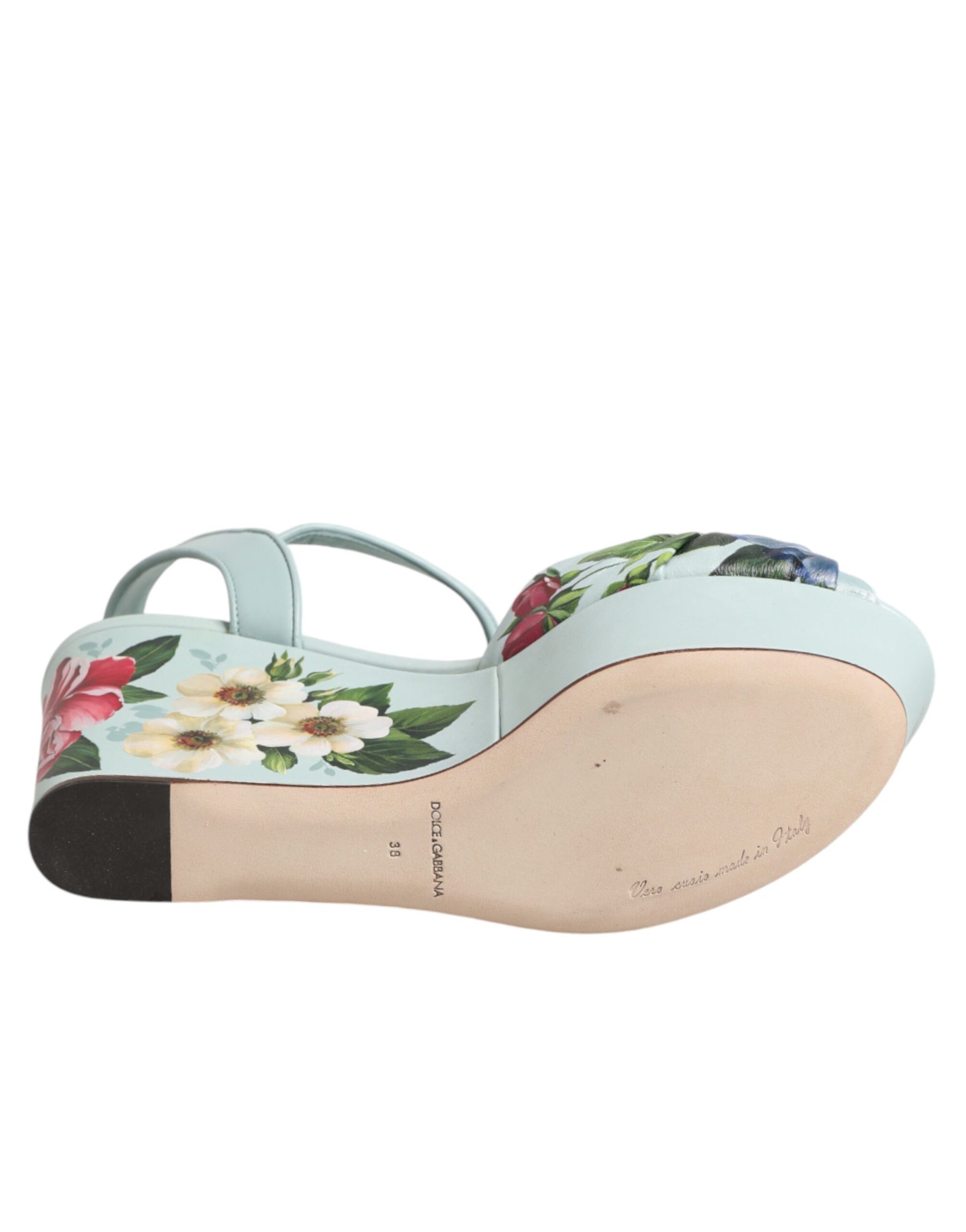 Chaussures Sandales Compensées Dolce & Gabbana Vert Floral à Bride Cheville