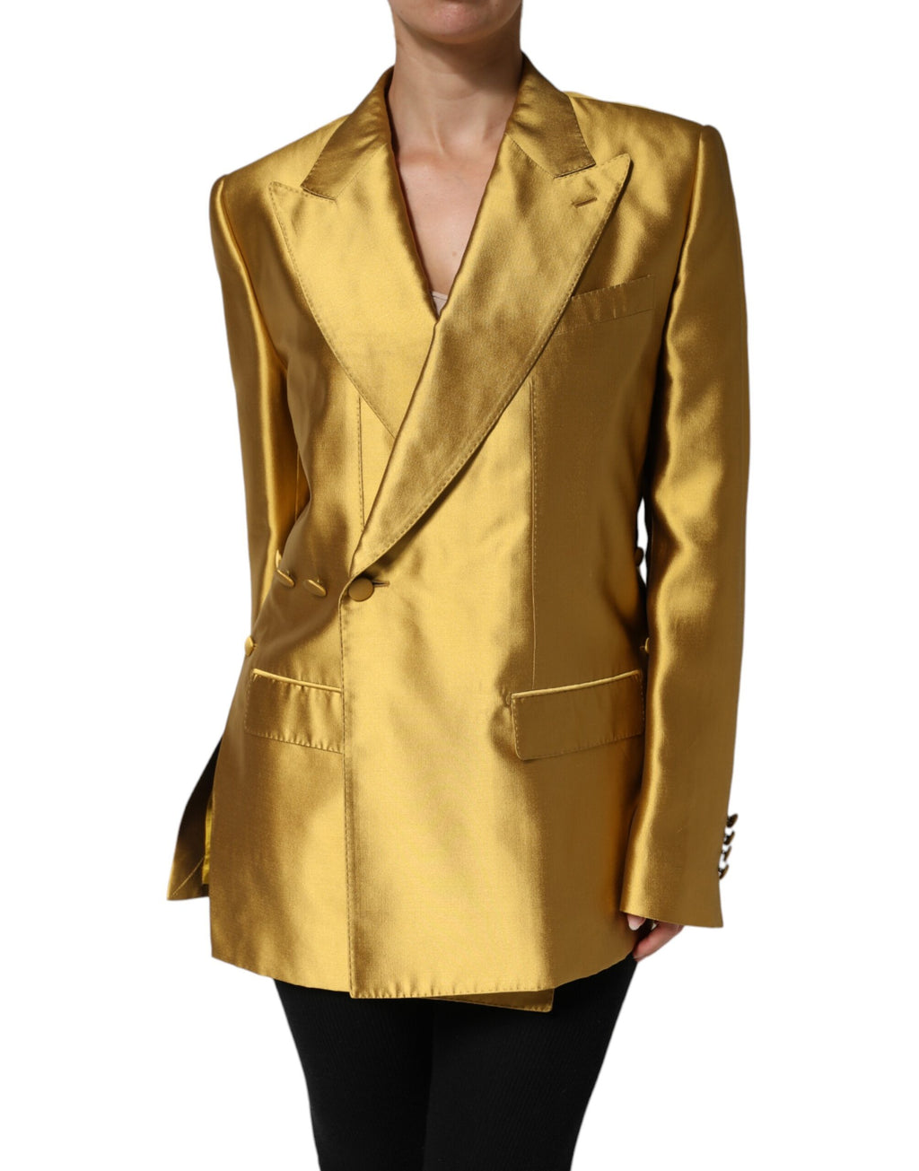Veste blazer à manches longues en satin doré Dolce & Gabbana