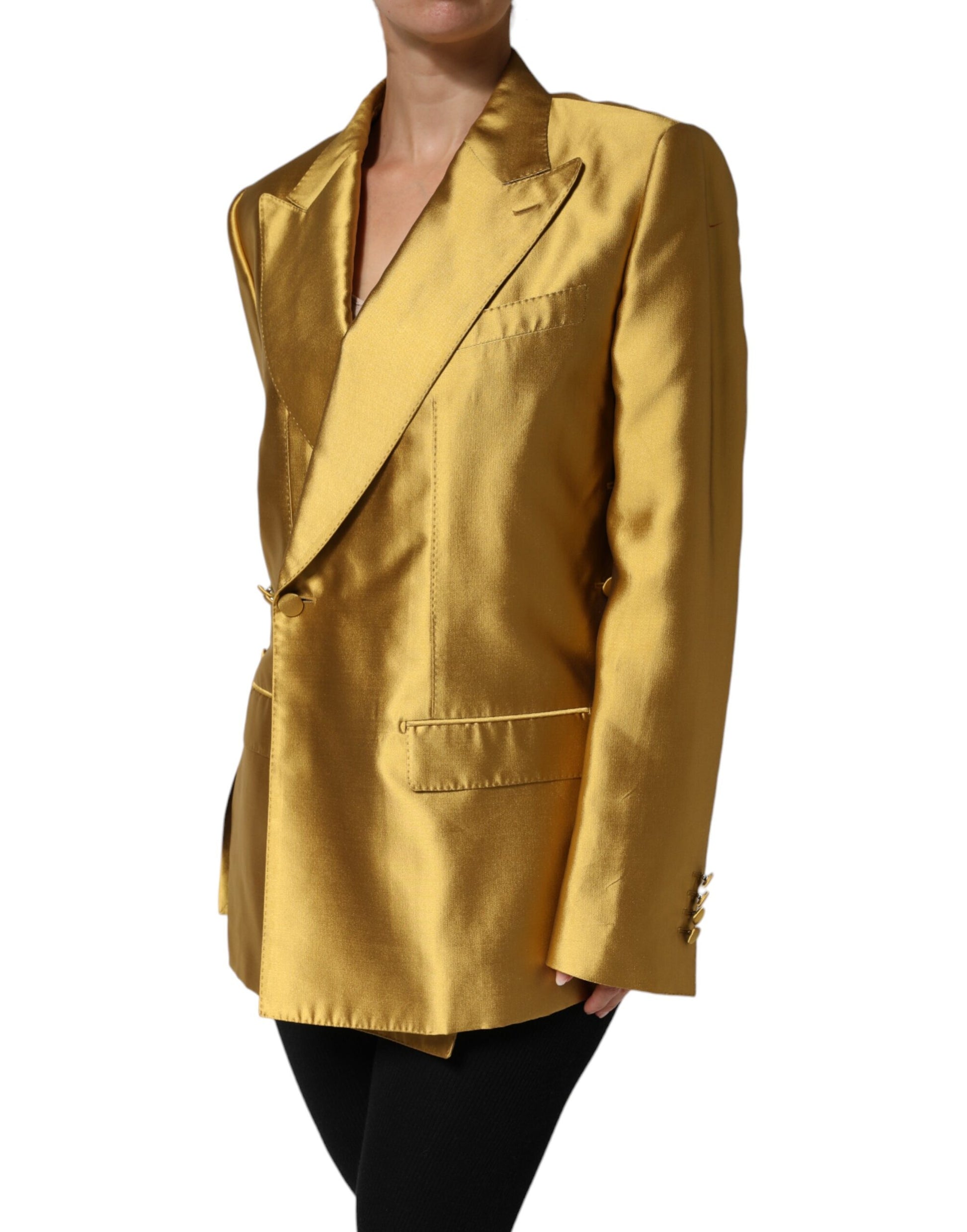 Veste blazer à manches longues en satin doré Dolce & Gabbana