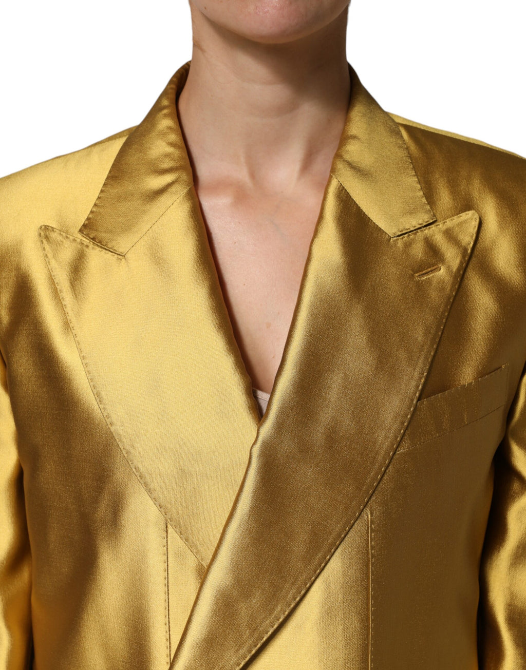 Veste blazer à manches longues en satin doré Dolce & Gabbana