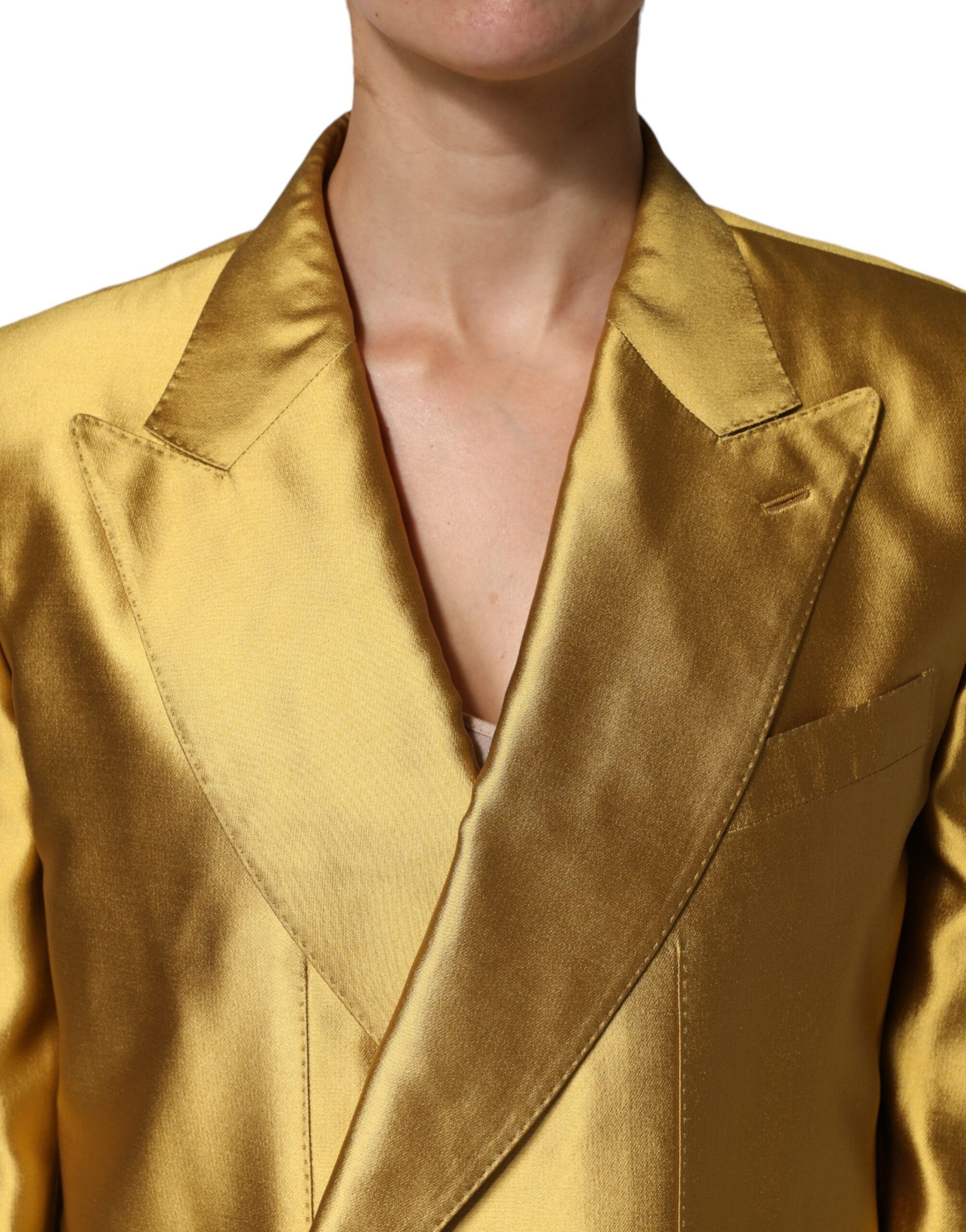 Veste blazer à manches longues en satin doré Dolce & Gabbana