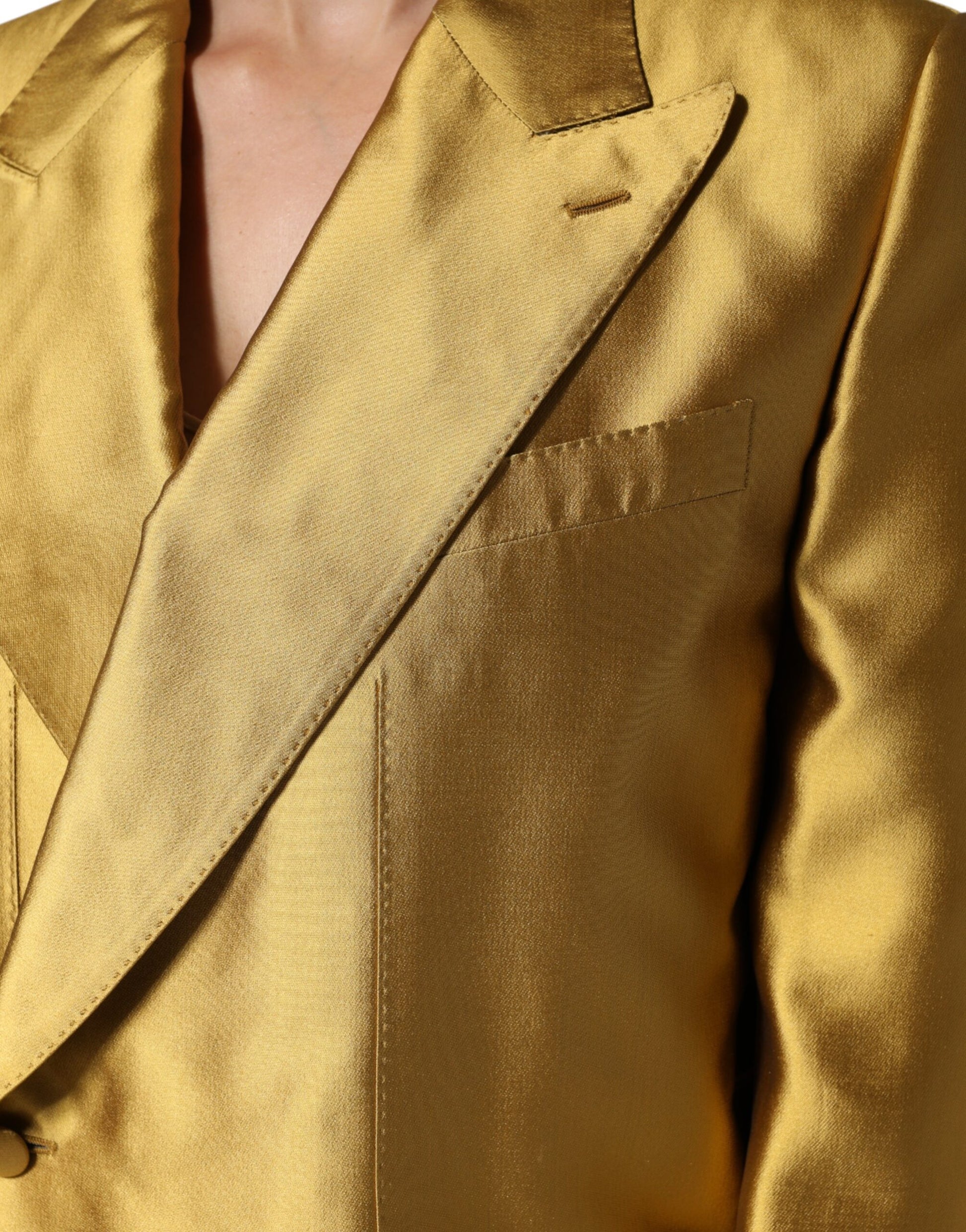 Veste blazer à manches longues en satin doré Dolce & Gabbana