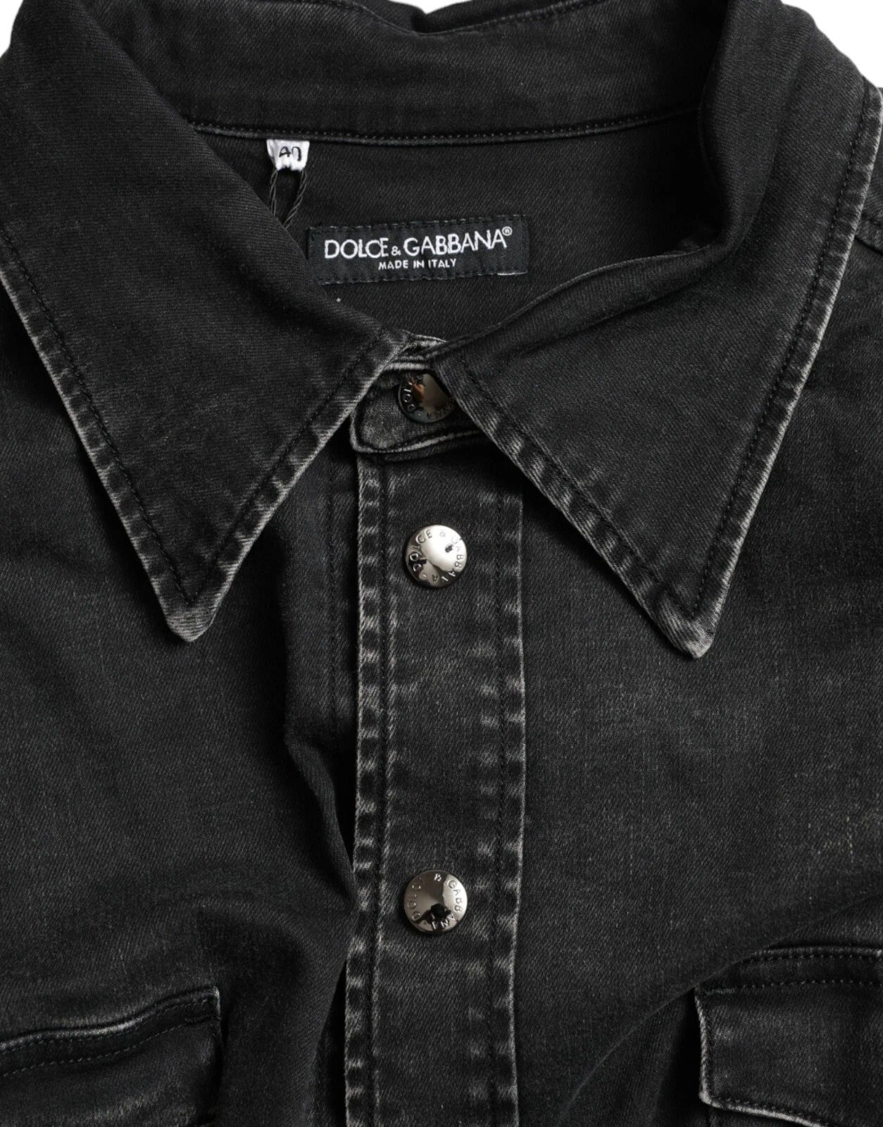 Chemise décontractée en jean à manches longues en coton noir Dolce & Gabbana