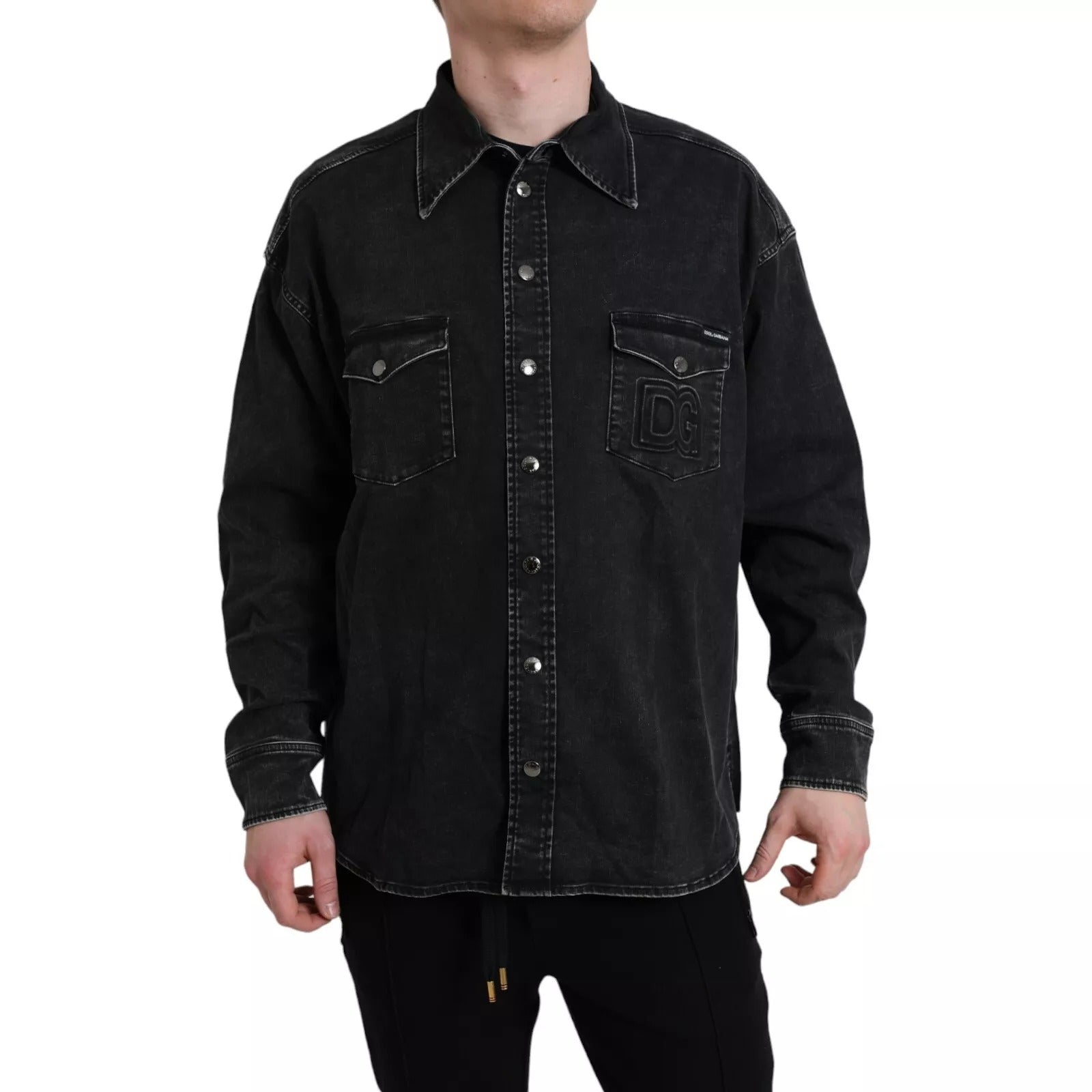 Chemise décontractée en jean à manches longues en coton noir Dolce & Gabbana