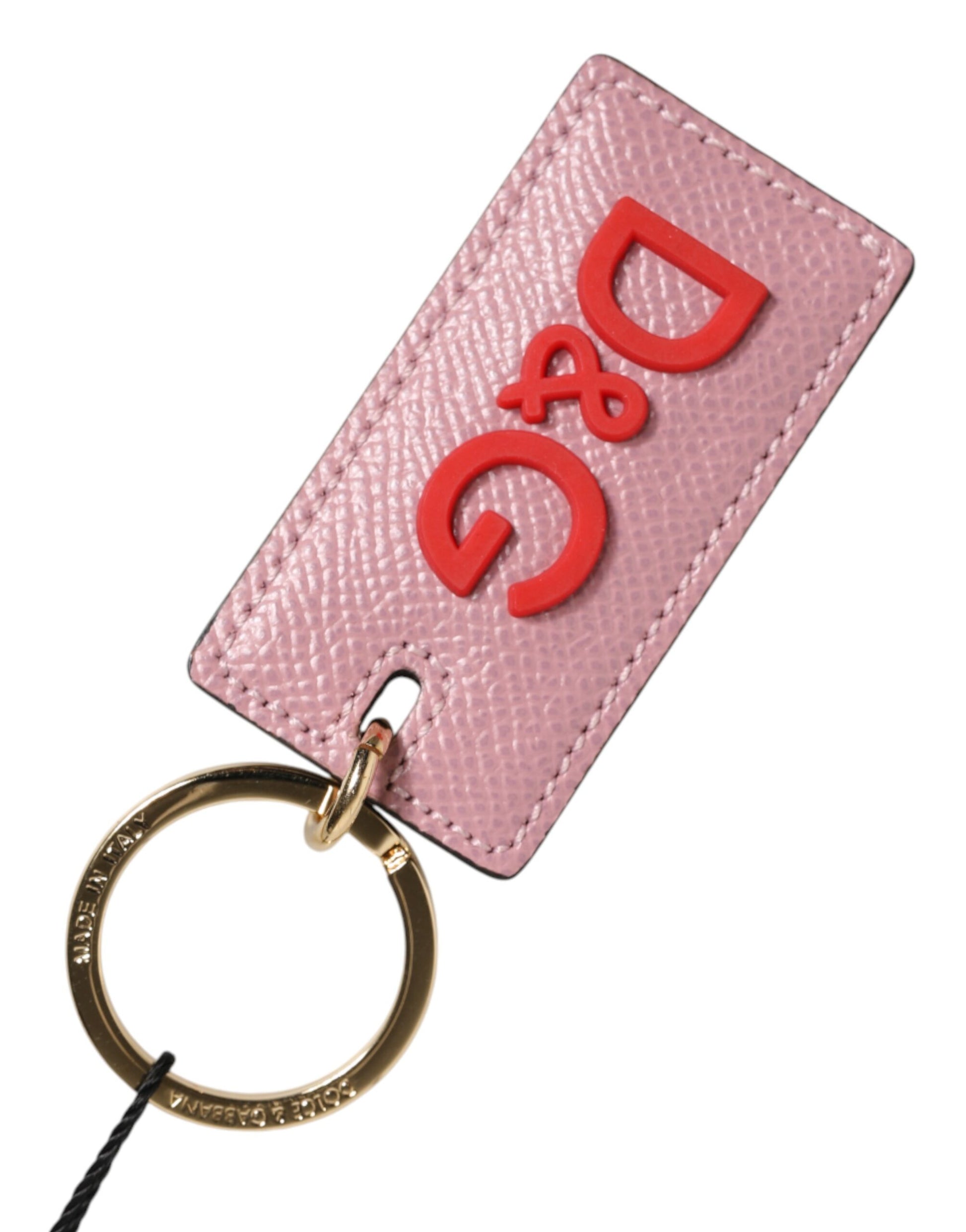 Porte-clés Dolce & Gabbana en cuir de veau rose avec anneau métallique logo pour homme