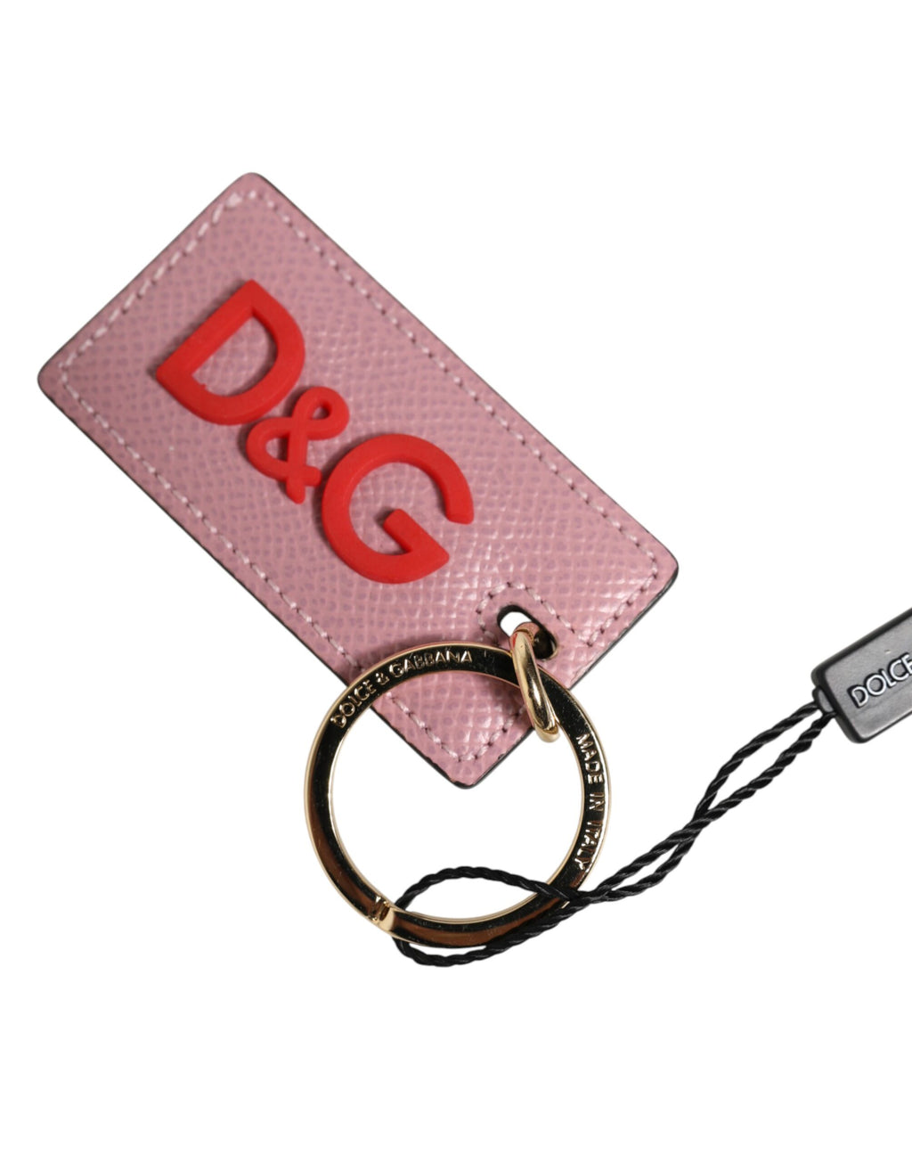 Porte-clés Dolce & Gabbana en cuir de veau rose avec anneau métallique logo pour homme
