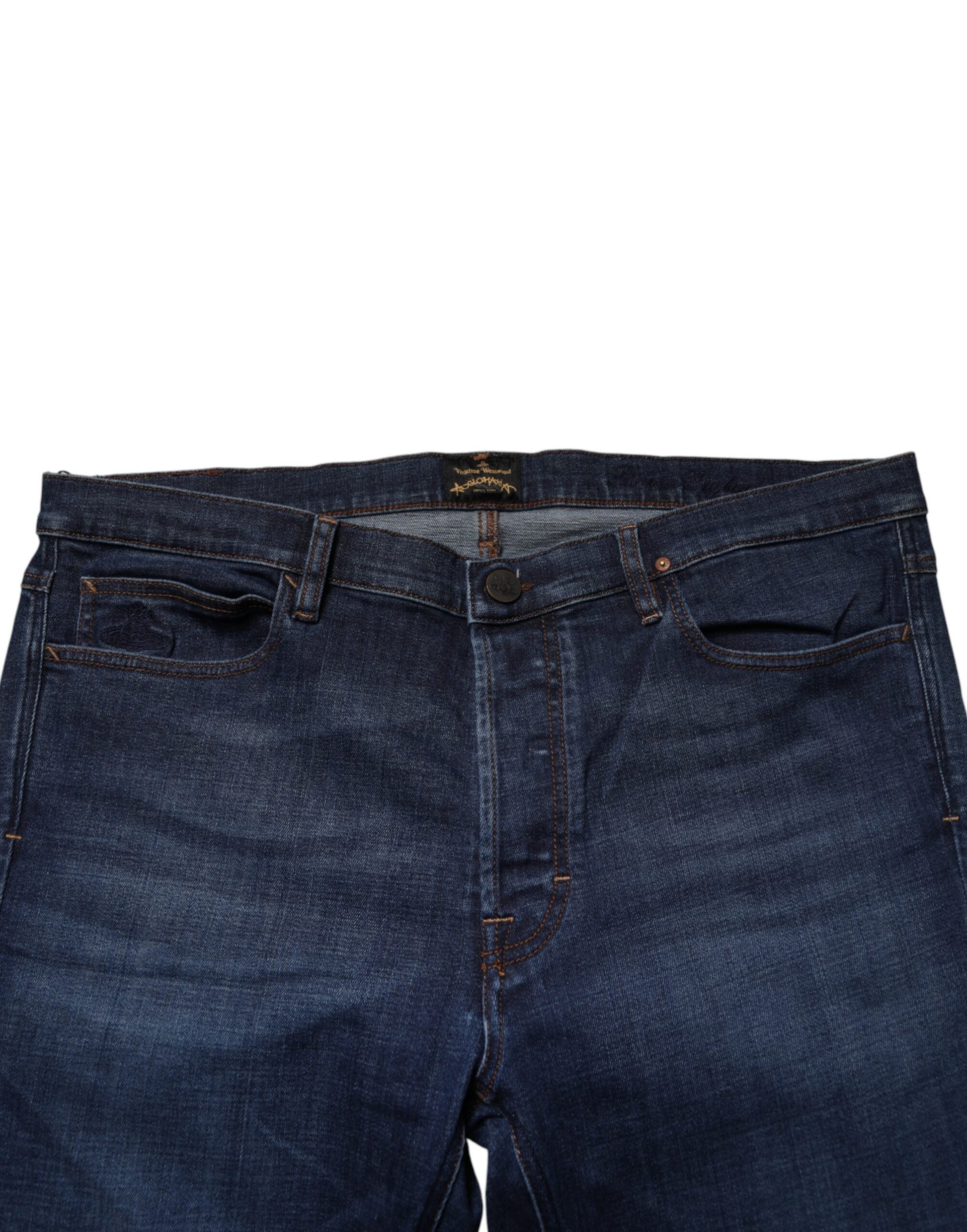 Vivienne Westwood Jean droit court en denim de coton bleu taille mi-haute pour homme