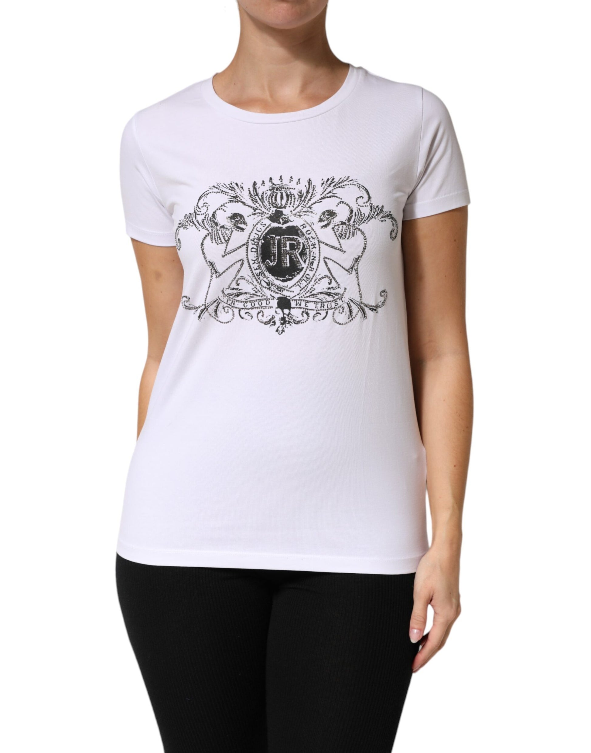 T-shirt John Richmond en coton stretch imprimé blanc à col rond