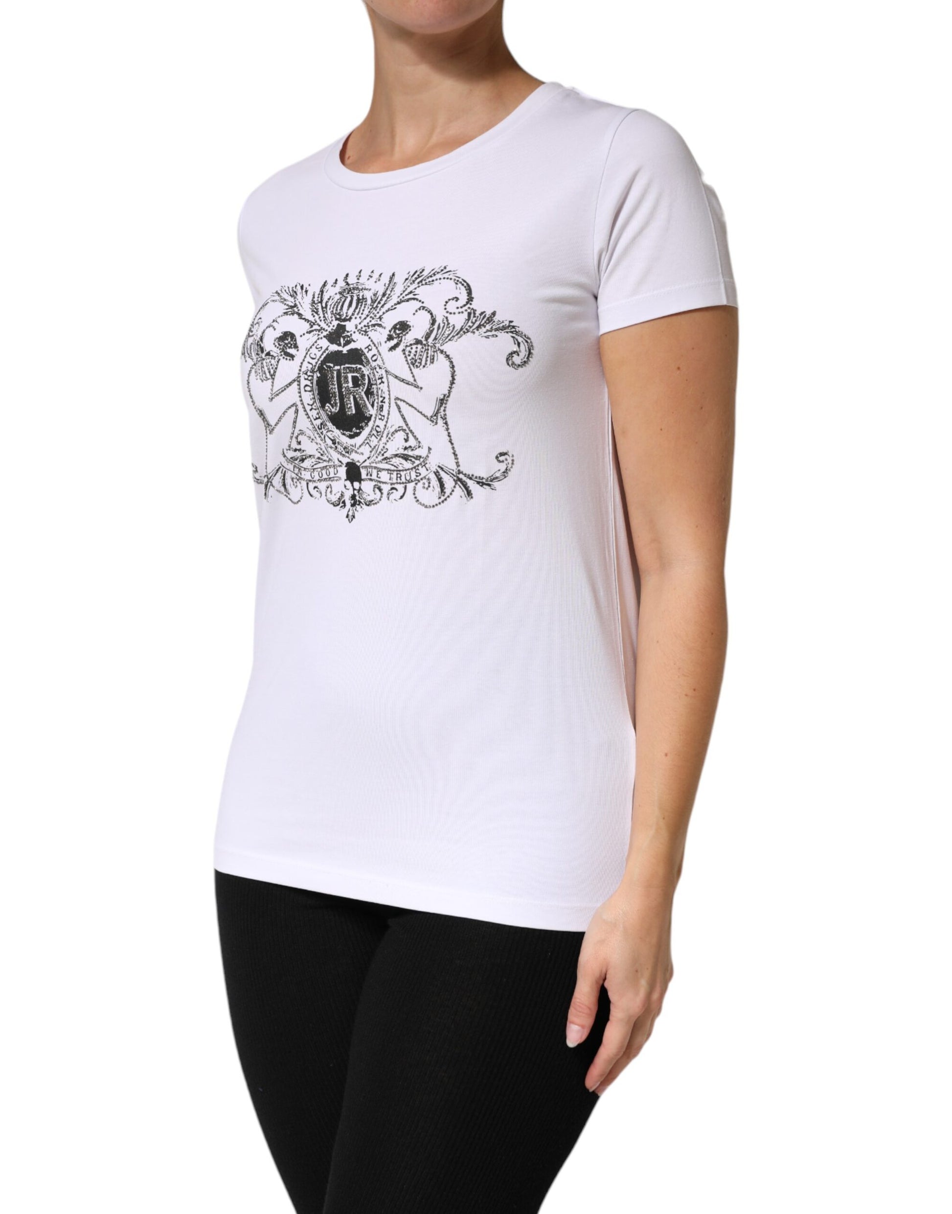 T-shirt John Richmond en coton stretch imprimé blanc à col rond