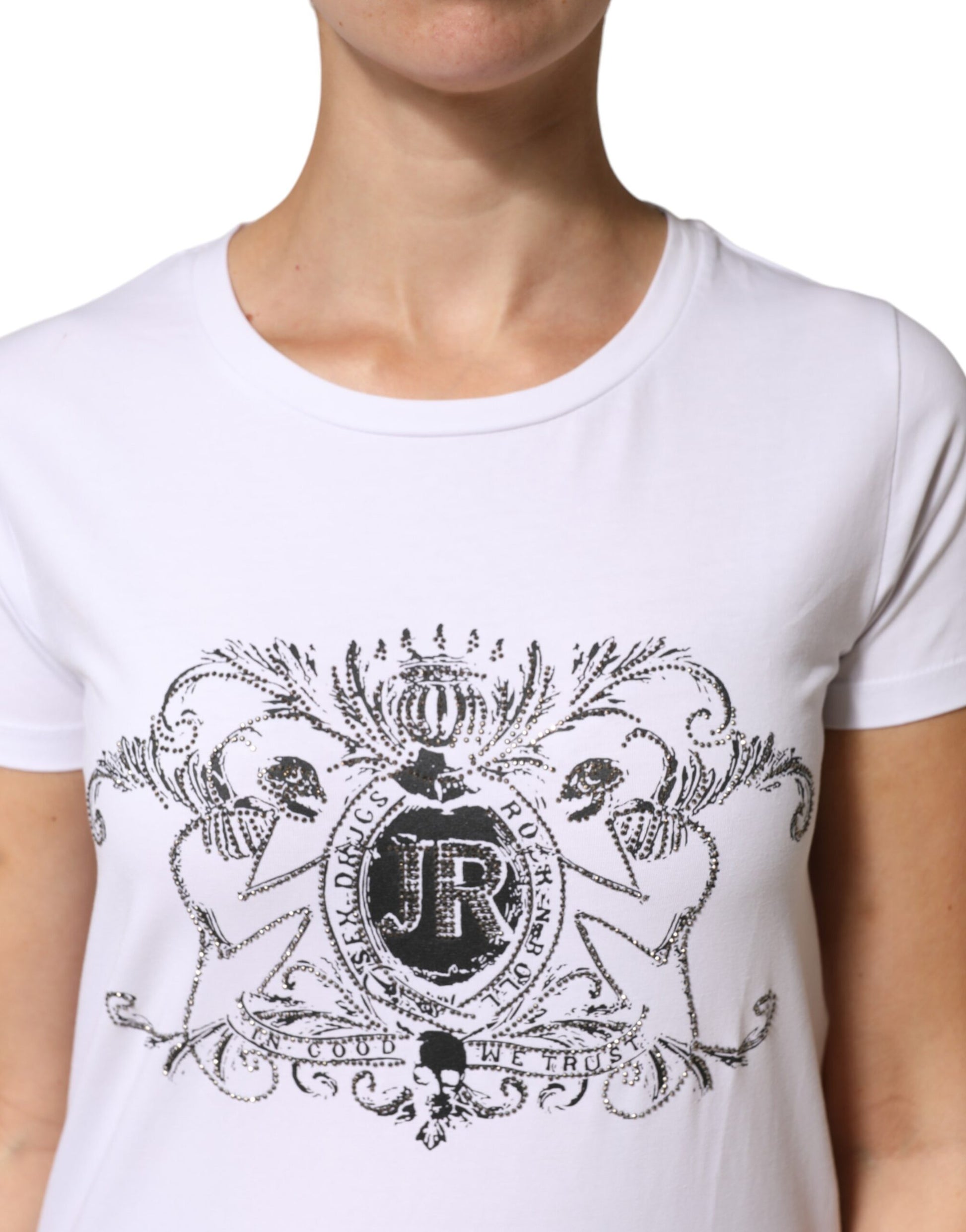 T-shirt John Richmond en coton stretch imprimé blanc à col rond