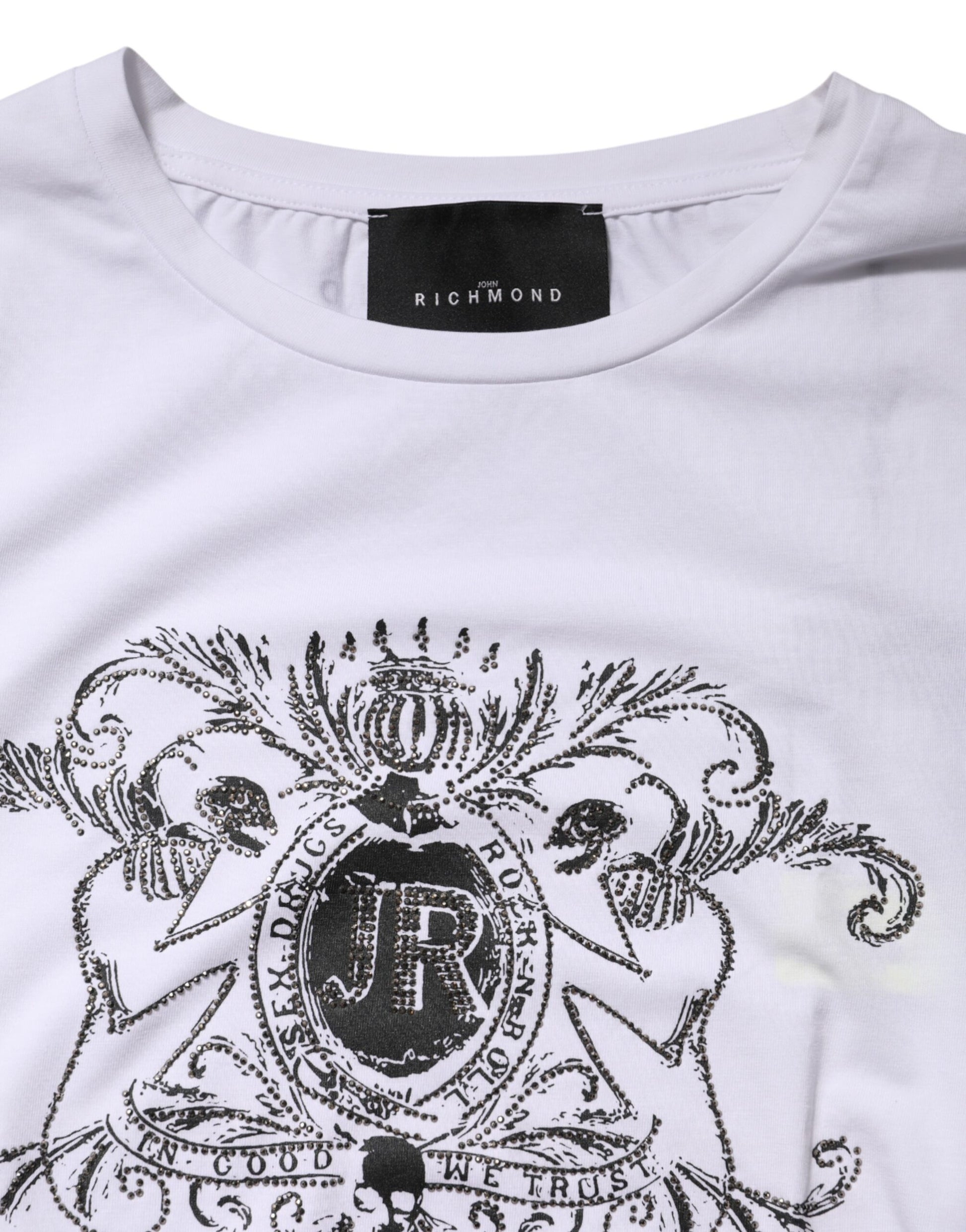 T-shirt John Richmond en coton stretch imprimé blanc à col rond