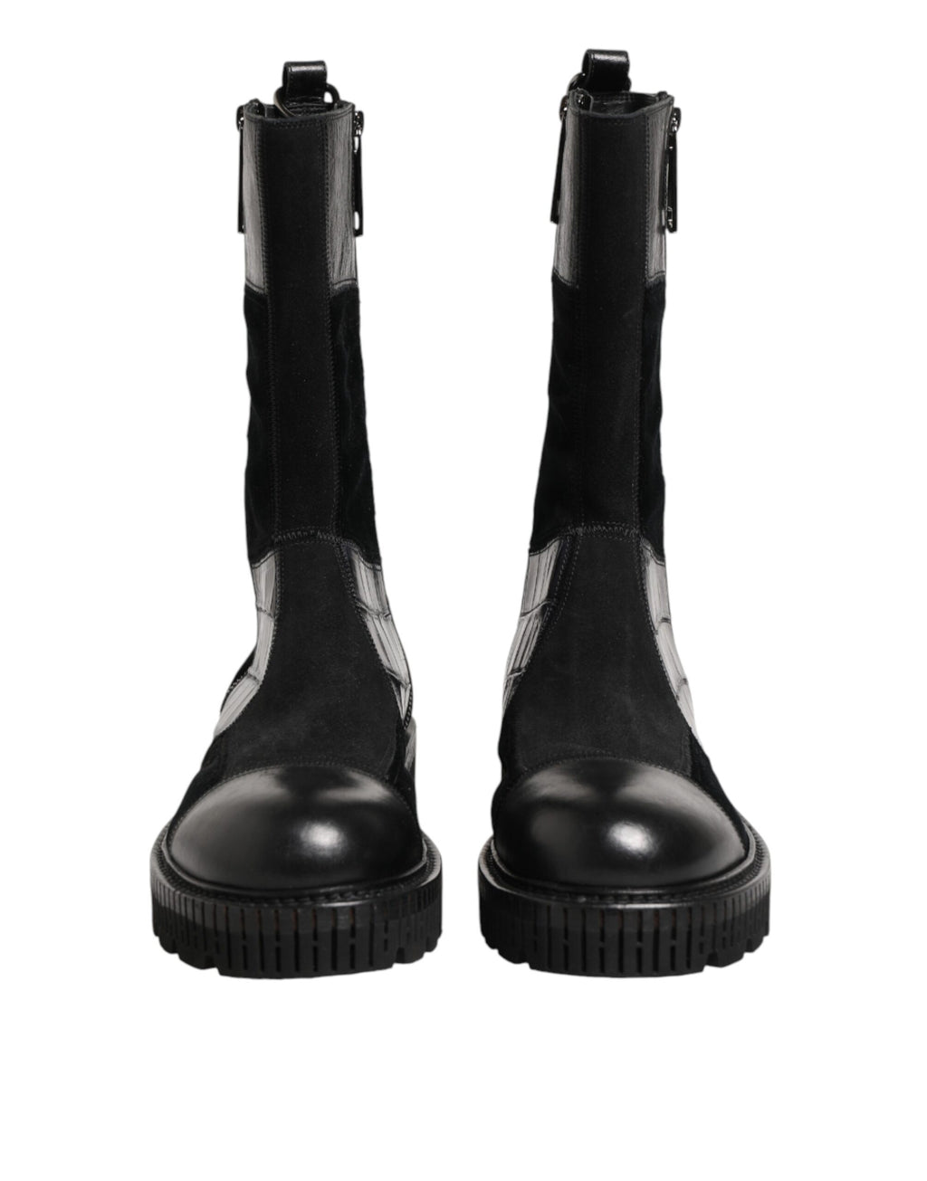 Bottes mi-mollet en cuir noir patchwork Dolce & Gabbana